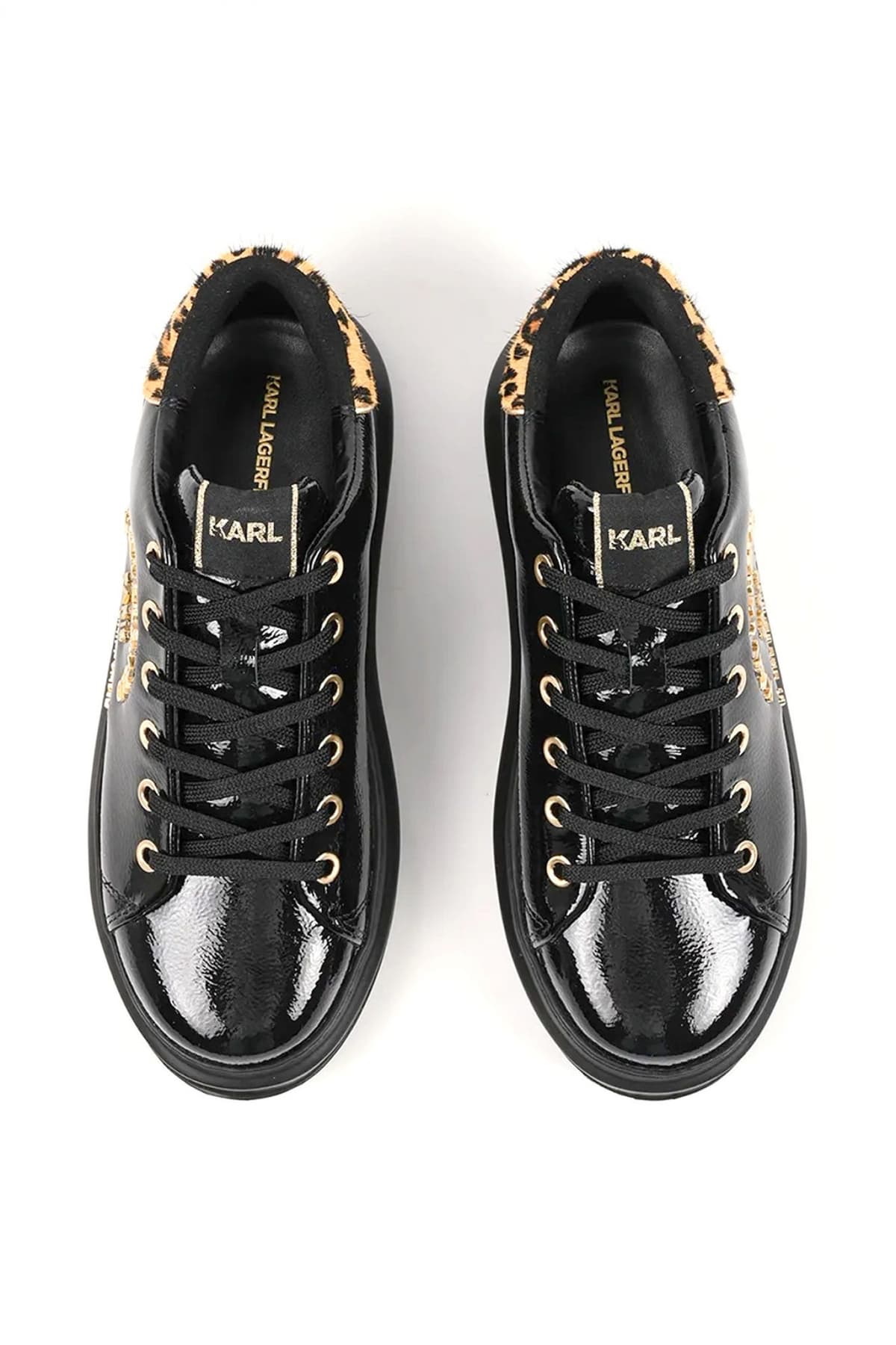 KARL LAGERFELD ΠΑΠΟΥΤΣΙΑ SNEAKERS KAPRI ΛΟΥΣΤΡΙΝΙ ΛΕΟΠΑΡ ΛΕΠΤΟΜΕΡΕΙΑ LOGO ΜΑΥΡΟ