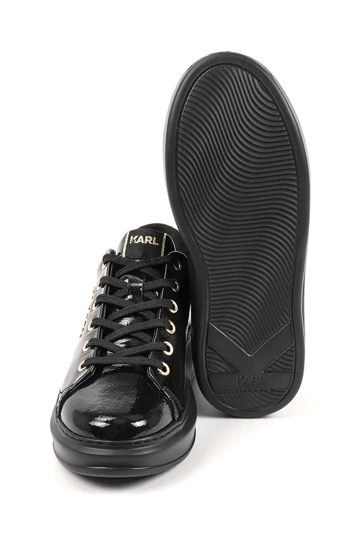 KARL LAGERFELD ΠΑΠΟΥΤΣΙΑ SNEAKERS KAPRI ΛΟΥΣΤΡΙΝΙ ΛΕΟΠΑΡ ΛΕΠΤΟΜΕΡΕΙΑ LOGO ΜΑΥΡΟ