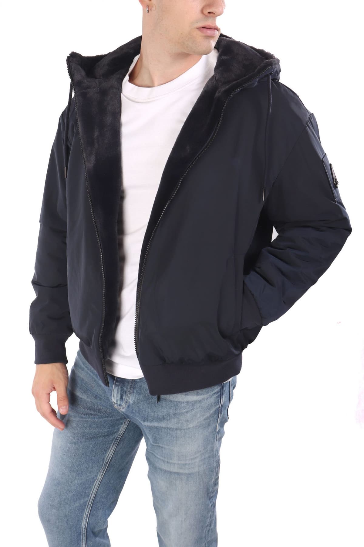 MOOSE KNUCKLES ΜΠΟΥΦΑΝ BOMBER REVERSIBLE HOODIE ROLAND BUNNY ΜΠΛΕ