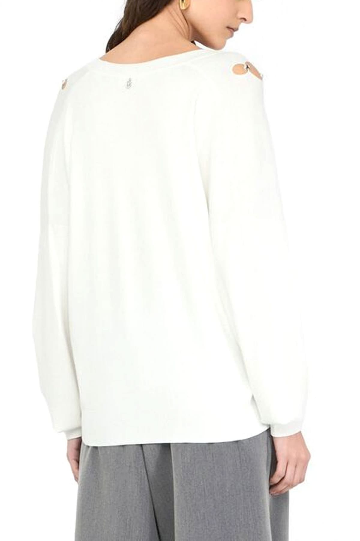 LIU-JO BETTER ΠΛΕΚΤΟ V-NECK ΑΝΟΙΓΜΑΤΑ ΜΕ ΛΕΠΤΟΜΕΡΕΙΑ ΚΡΥΣΤΑΛΛΑ ΛΕΥΚΟ