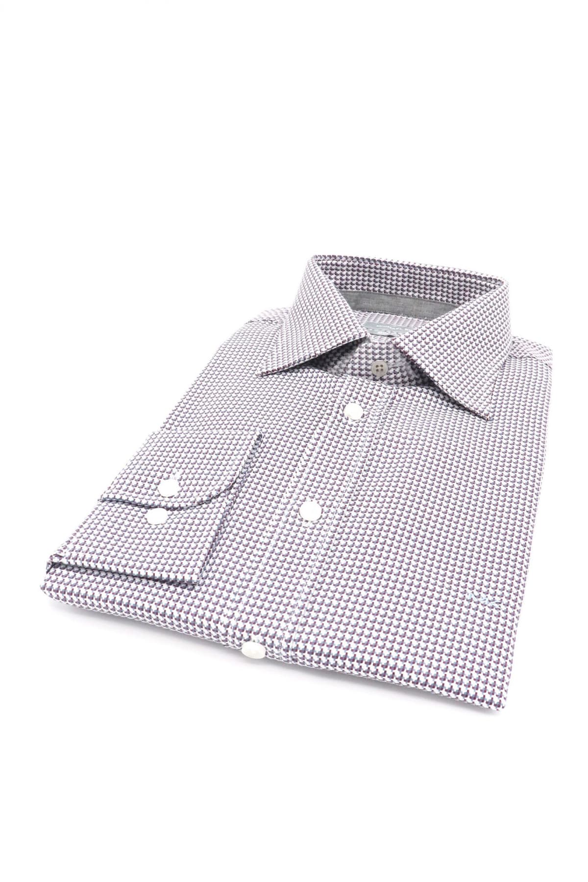 MICHAEL KORS ΠΟΥΚΑΜΙΣΟ ΜΙΚΡΟΣΧΕΔΙΟ MODERN FIT EASY CARE STRETCH ΜΠΟΡΝΤΩ-ΛΕΥΚΟ