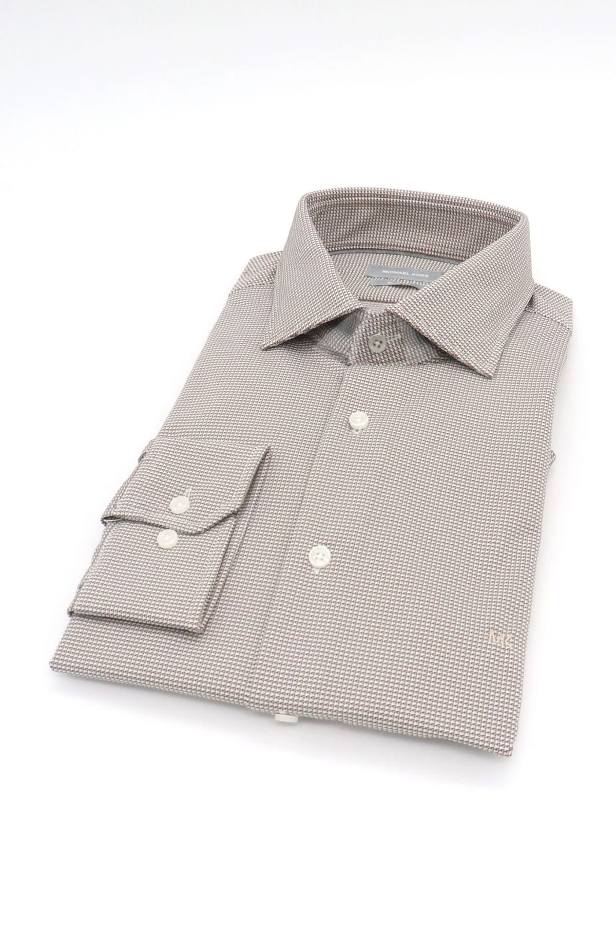 MICHAEL KORS ΠΟΥΚΑΜΙΣΟ ΜΙΚΡΟΣΧΕΔΙΟ SLIM FIT PERFORMANCE KNIT ΚΑΦΕ-ΛΕΥΚΟ