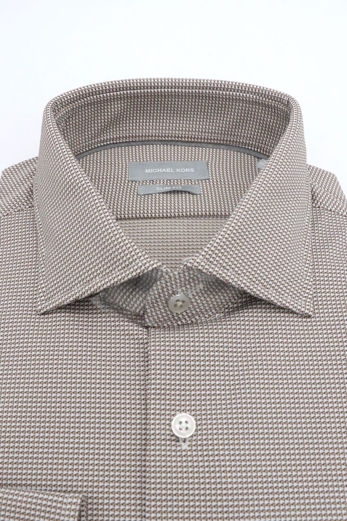 MICHAEL KORS ΠΟΥΚΑΜΙΣΟ ΜΙΚΡΟΣΧΕΔΙΟ SLIM FIT PERFORMANCE KNIT ΚΑΦΕ-ΛΕΥΚΟ