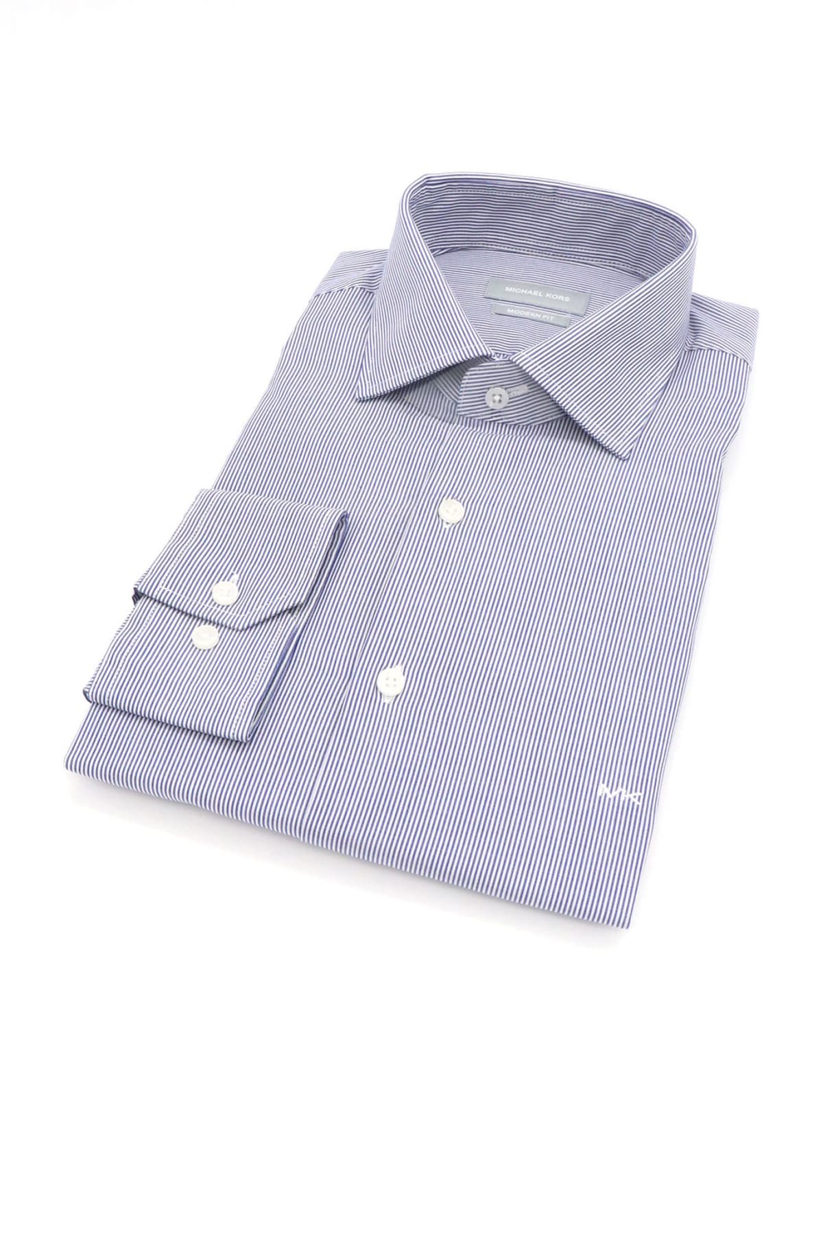 MICHAEL KORS ΠΟΥΚΑΜΙΣΟ ΡΙΓΕ MODERN FIT ΜΠΛΕ-ΛΕΥΚΟ