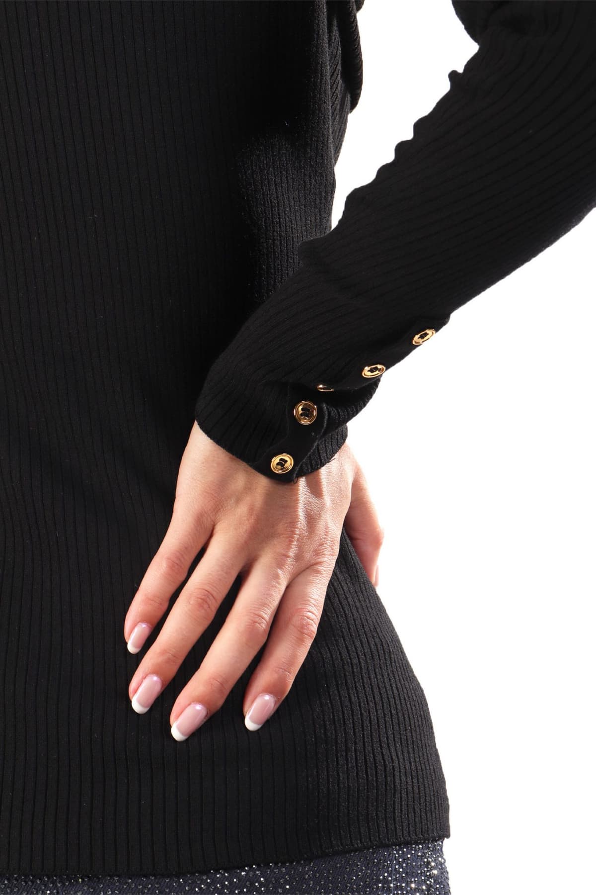 ELISABETTA FRANCHI ΠΛΕΚΤΟ ΖΙΒΑΓΚΟ RIBBED ΧΡΥΣΕΣ ΛΕΠΤΟΜΕΡΕΙΕΣ