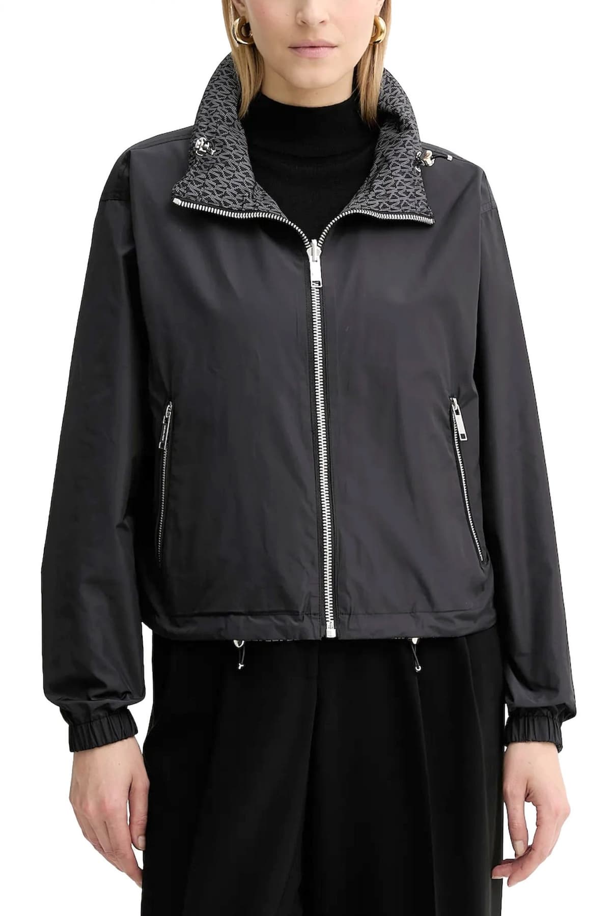 MICHAEL KORS ΜΠΟΥΦΑΝ ΔΙΠΛΗΣ ΟΨΗΣ ANORAK ALL OVER LOGO ΛΑΣΤΙΧΟ ΚΑΤΩ ΜΑΥΡΟ