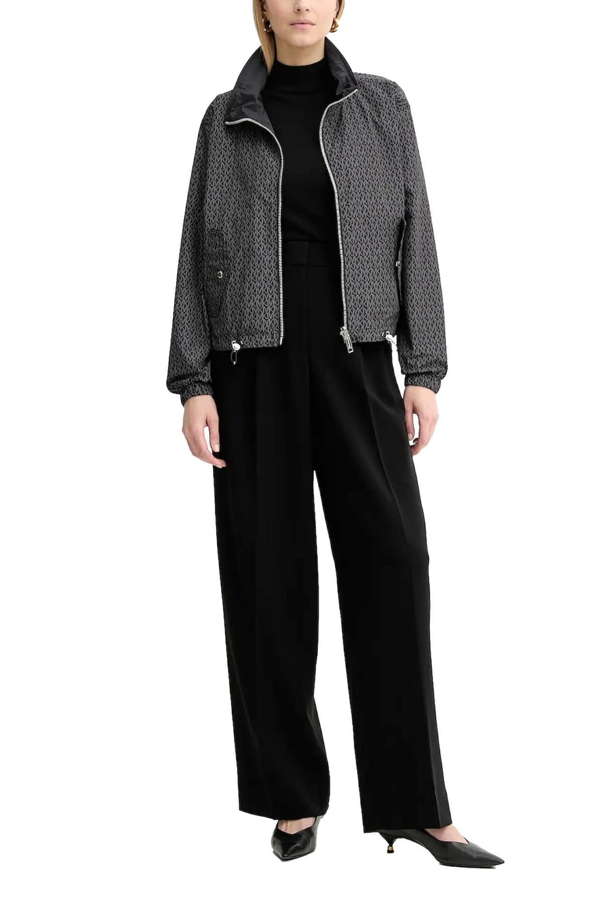 MICHAEL KORS ΜΠΟΥΦΑΝ ΔΙΠΛΗΣ ΟΨΗΣ ANORAK ALL OVER LOGO ΛΑΣΤΙΧΟ ΚΑΤΩ ΜΑΥΡΟ