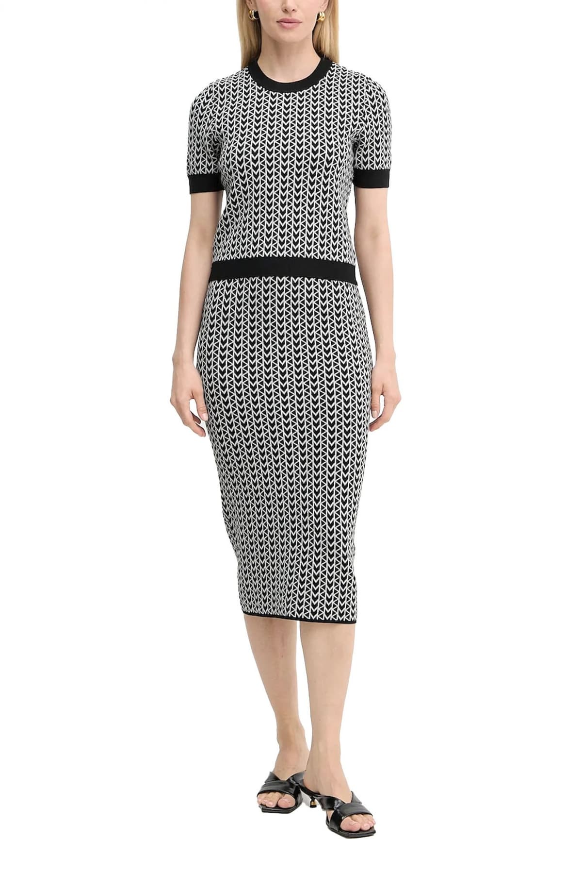 MICHAEL KORS ΠΛΕΚΤΟ CREW NECK ALL OVER PRINT ΜΑΥΡΟ-ΛΕΥΚΟ