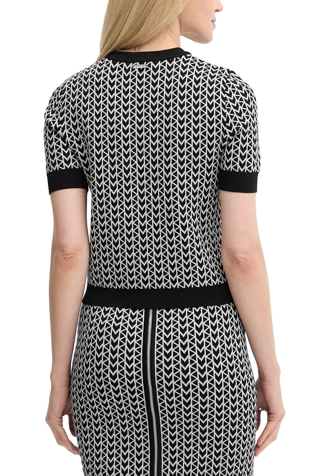 MICHAEL KORS ΠΛΕΚΤΟ CREW NECK ALL OVER PRINT ΜΑΥΡΟ-ΛΕΥΚΟ