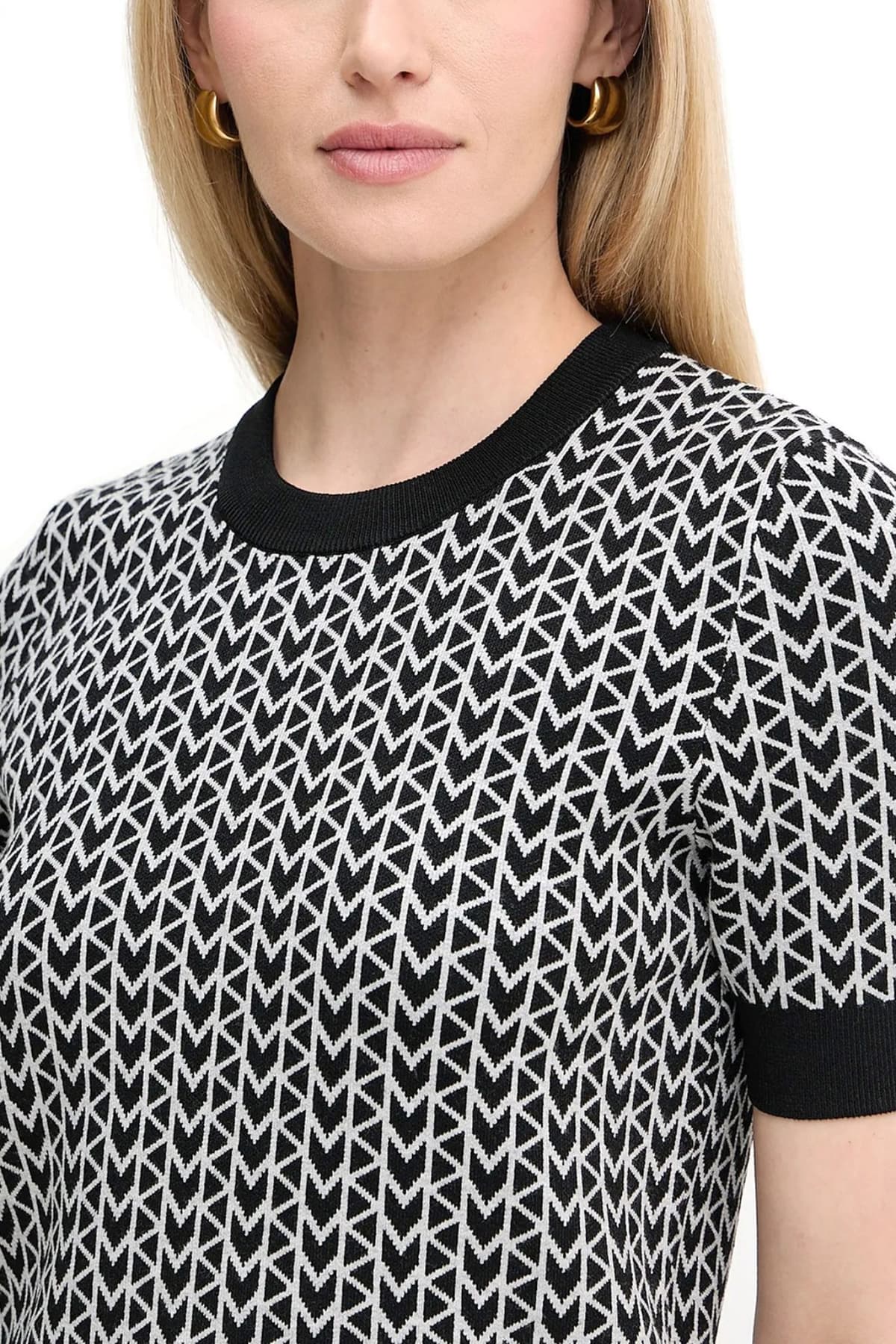 MICHAEL KORS ΠΛΕΚΤΟ CREW NECK ALL OVER PRINT ΜΑΥΡΟ-ΛΕΥΚΟ