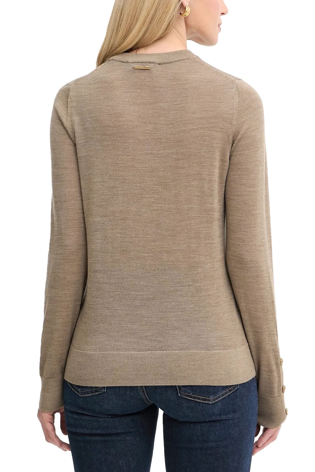 MICHAEL KORS ΠΛΕΚΤΟ CREW NECK ΛΕΠΤΟΜΕΡΕΙΑ ΚΟΥΜΠΙ ΜΑΝΙΚΙ ΧΑΚΙ