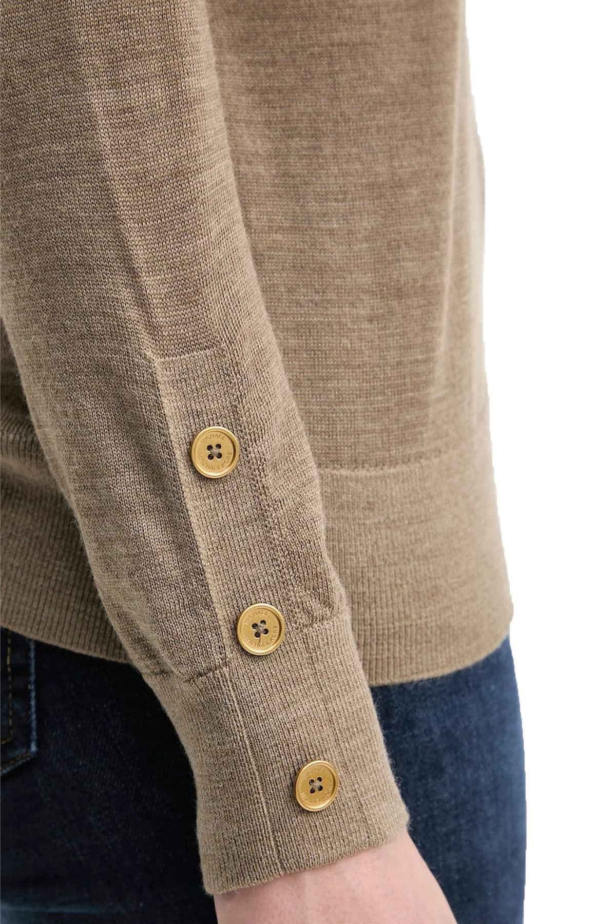 MICHAEL KORS ΠΛΕΚΤΟ CREW NECK ΛΕΠΤΟΜΕΡΕΙΑ ΚΟΥΜΠΙ ΜΑΝΙΚΙ ΧΑΚΙ