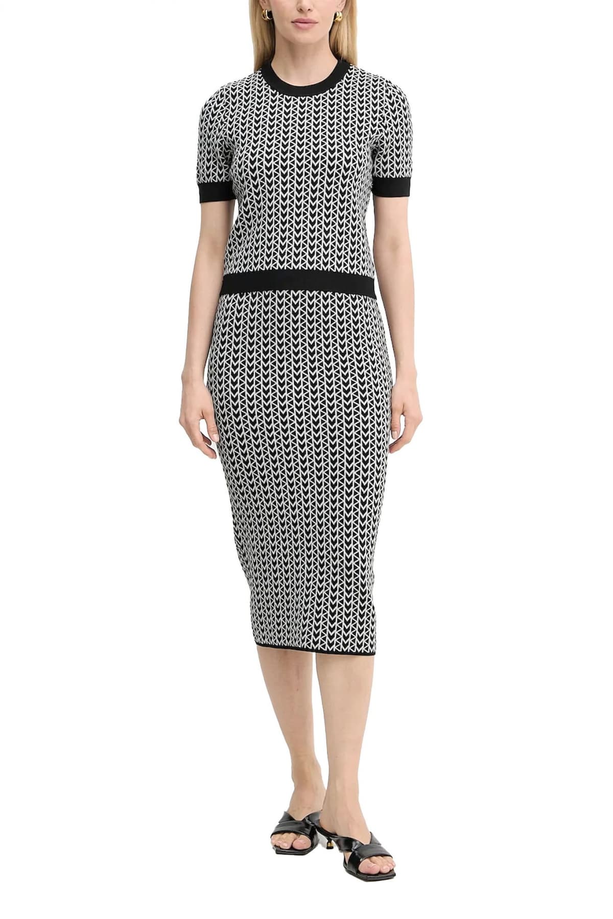 MICHAEL KORS ΦΟΥΣΤΑ MIDI ΠΛΕΚΤΟ ALL OVER PRINT ΦΕΡΜΟΥΑΡ ΠΙΣΩ ΜΑΥΡΟ-ΛΕΥΚΟ