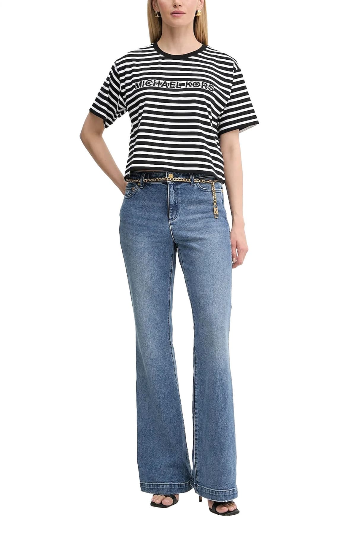 MICHAEL KORS ΠΑΝΤΕΛΟΝΙ JEANS FLARE ΑΠΟΣΠΩΜΕΝΗ ΑΛΥΣΙΔΑ ΜΠΛΕ