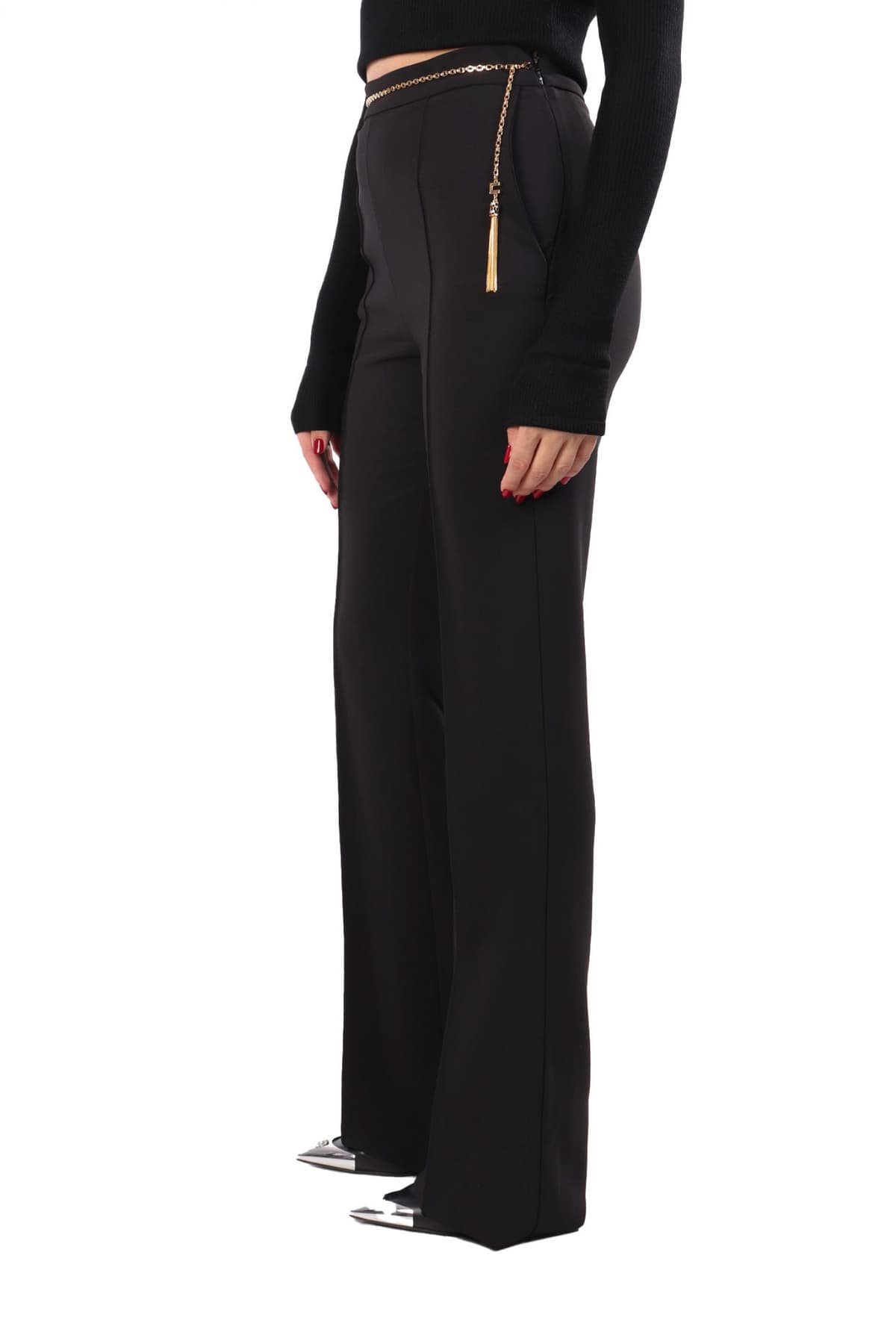 ELISABETTA FRANCHI ΠΑΝΤΕΛΟΝΙ FLAIRED ΤΣΕΠΕΣ ΑΠΟΣΠΩΜΕΝΗ ΑΛΥΣΙΔΑ ΜΑΥΡΟ