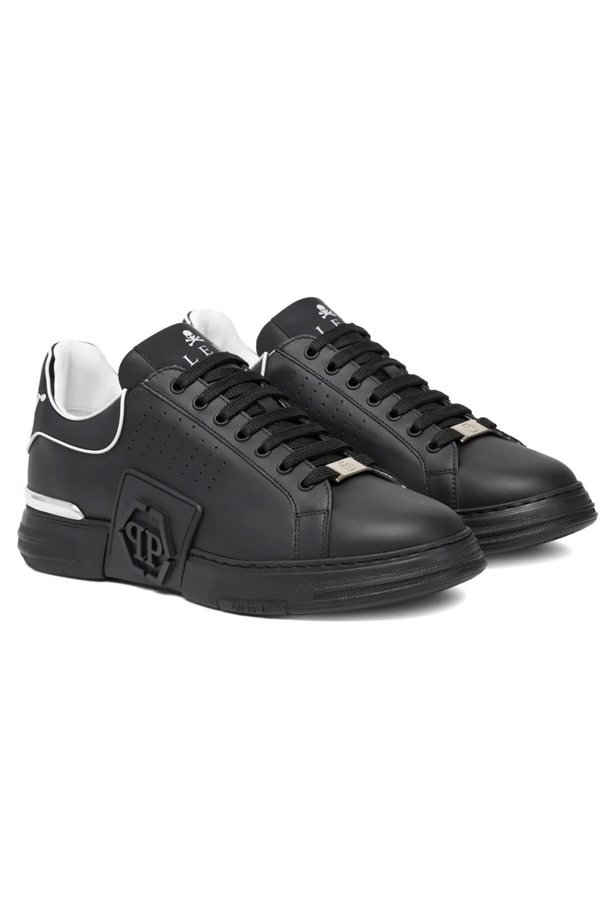 PHILIPP PLEIN ΠΑΠΟΥΤΣΙΑ SNEAKERS LOW TOP HEXAGON LOGO ΜΑΥΡΟ
