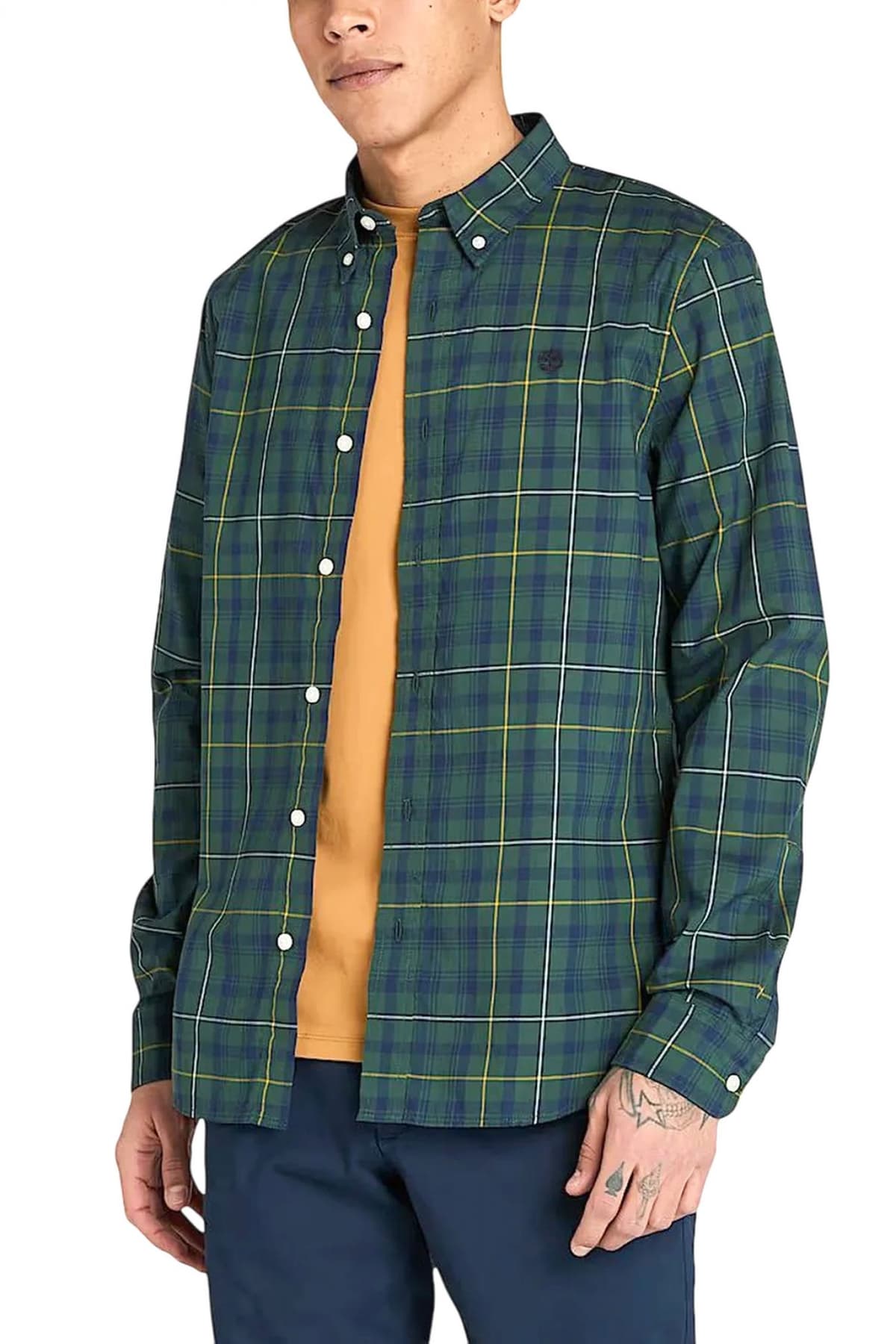 TIMBERLAND ΠΟΥΚΑΜΙΣΟ BUTTON DOWN ΚΑΡΩ SLIM FIT COMFORT STRETCH ΠΡΑΣΙΝΟ-ΜΠΛΕ