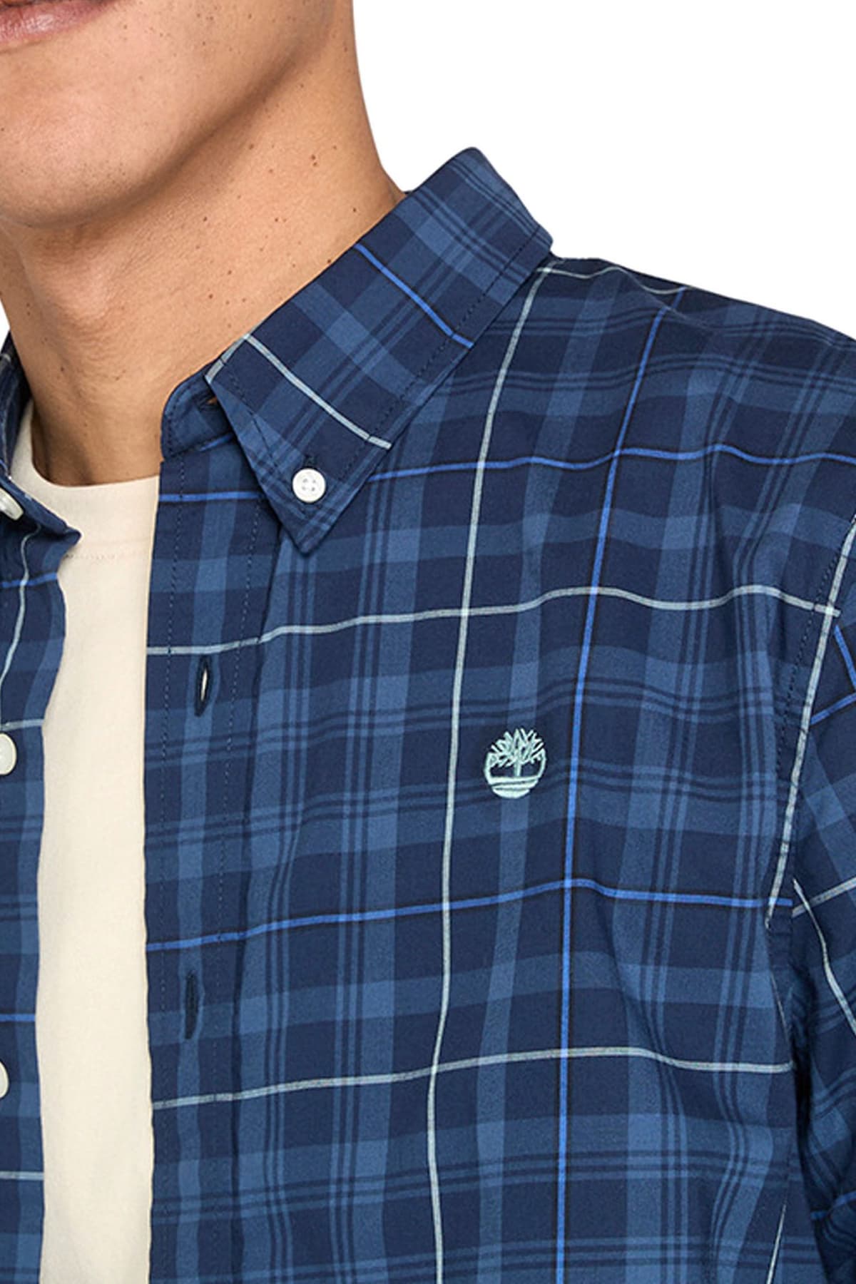 TIMBERLAND ΠΟΥΚΑΜΙΣΟ BUTTON DOWN ΚΑΡΩ SLIM FIT COMFORT STRETCH ΜΠΛΕ-ΣΙΕΛ