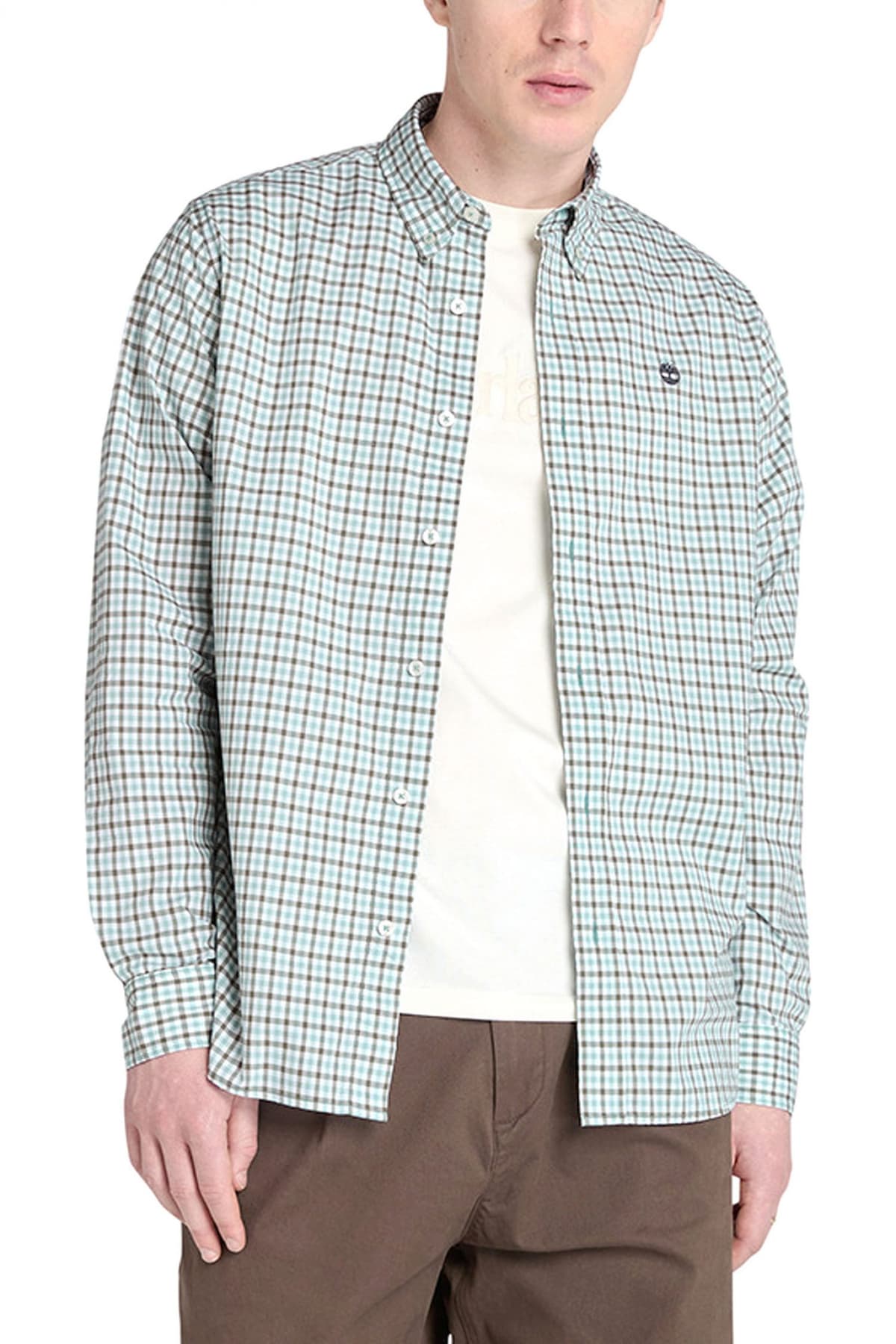 TIMBERLAND ΠΟΥΚΑΜΙΣΟ BUTTON BOWN ΚΑΡΩ CΟMFORT STRETCH REGULAR FIT ΜΠΛΕ-ΛΕΥΚΟ-ΚΑΦΕ