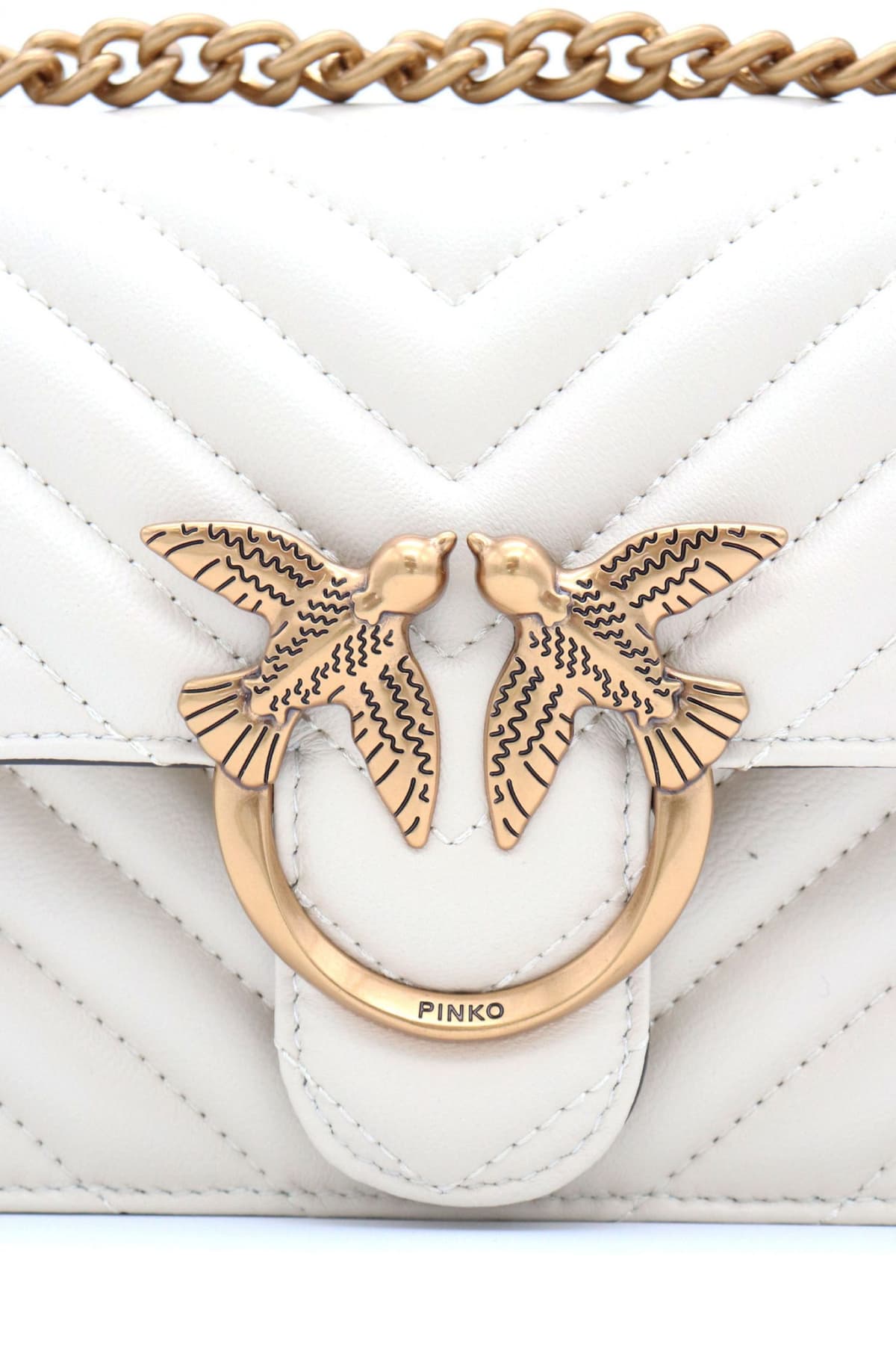 PINKO ΤΣΑΝΤΑΚΙ CROSS BODY LOVE ICON MINI DC ΛΕΥΚΟ-ANTIQUE GOLD