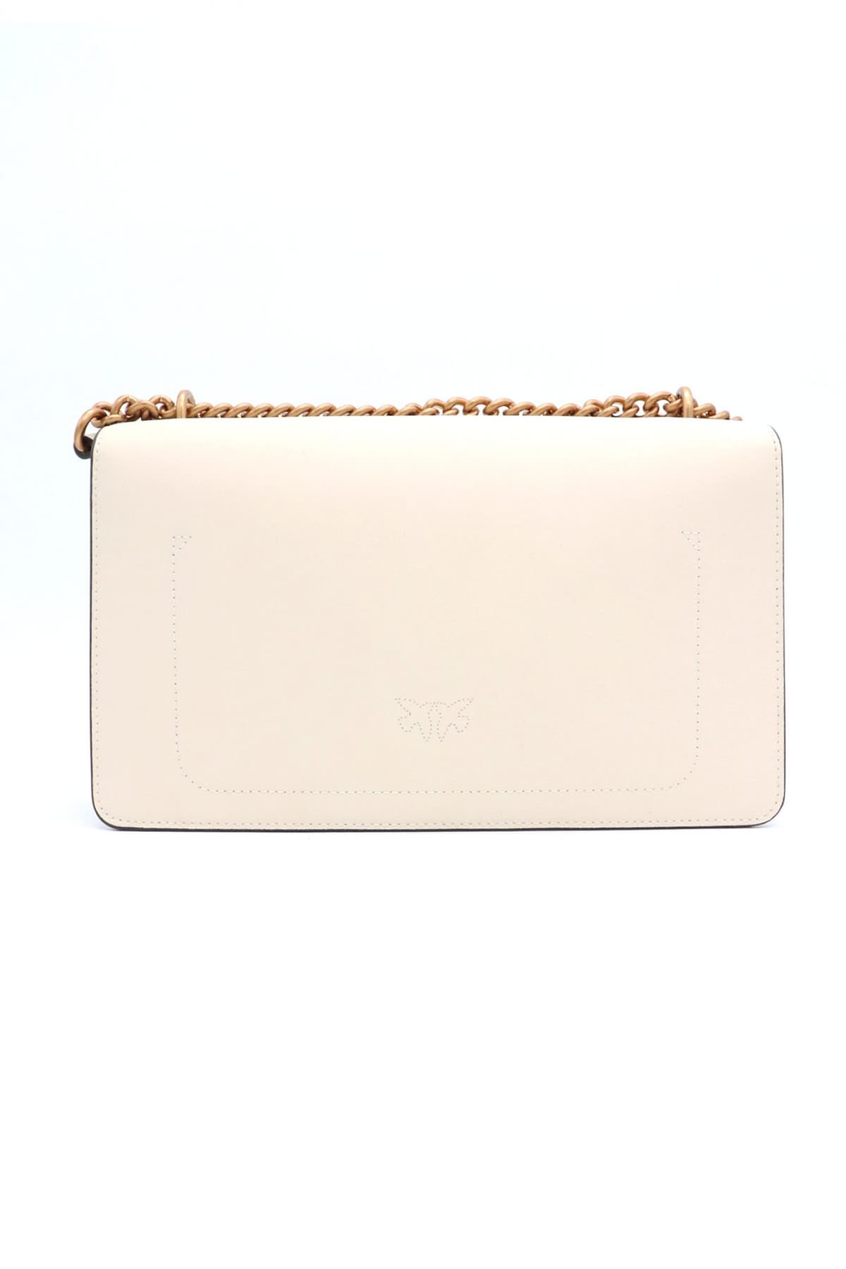 PINKO ΤΣΑΝΤΑ LOVE ONE CLASSIC DC VITELLO SETA LOGO ΛΕΥΚΟ-ANTIQUE GOLD