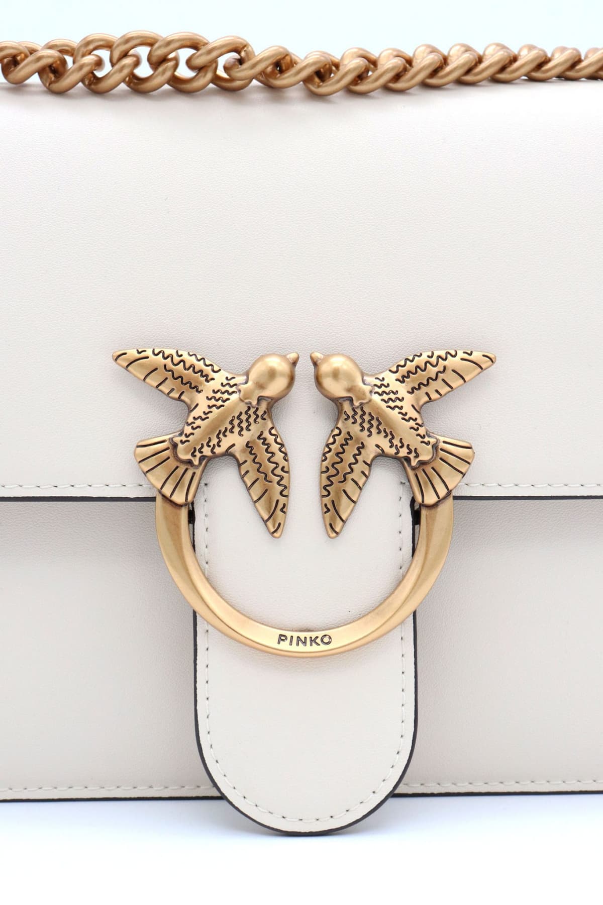 PINKO ΤΣΑΝΤΑ LOVE ONE CLASSIC DC VITELLO SETA LOGO ΛΕΥΚΟ-ANTIQUE GOLD