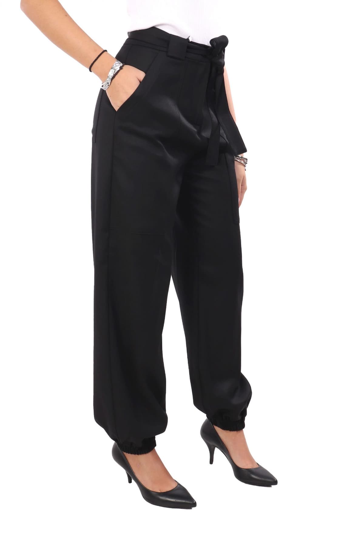 PINKO ΠΑΝΤΕΛΟΝΙ CAPRONI PANTALONE FLANELLA DIAGONALE ΜΕ ΖΩΝΗ ΜΑΥΡΟ