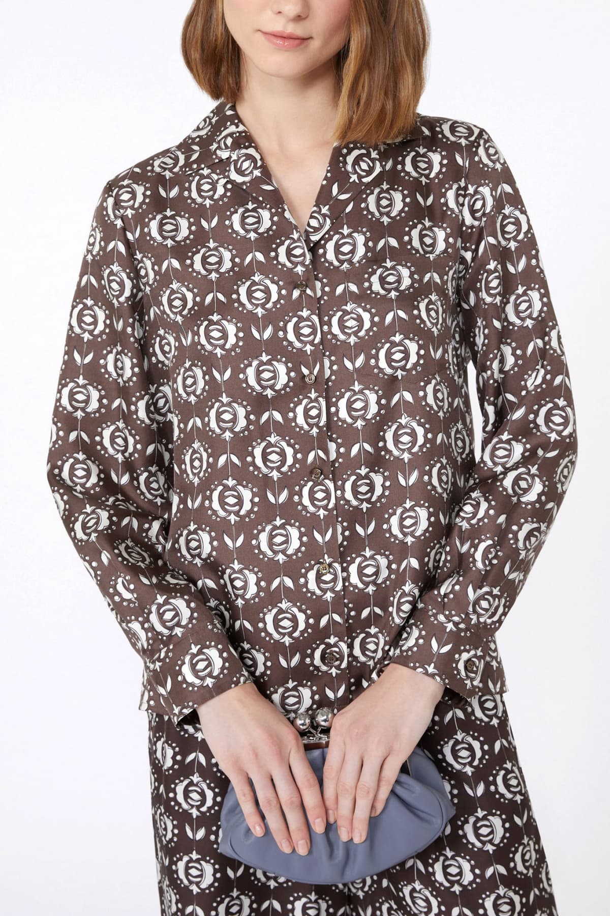 MAX MARA WEEKEND ΠΟΥΚΑΜΙΣΟ FLORAL ONCIA ΚΑΦΕ-ΕΚΡΟΥ