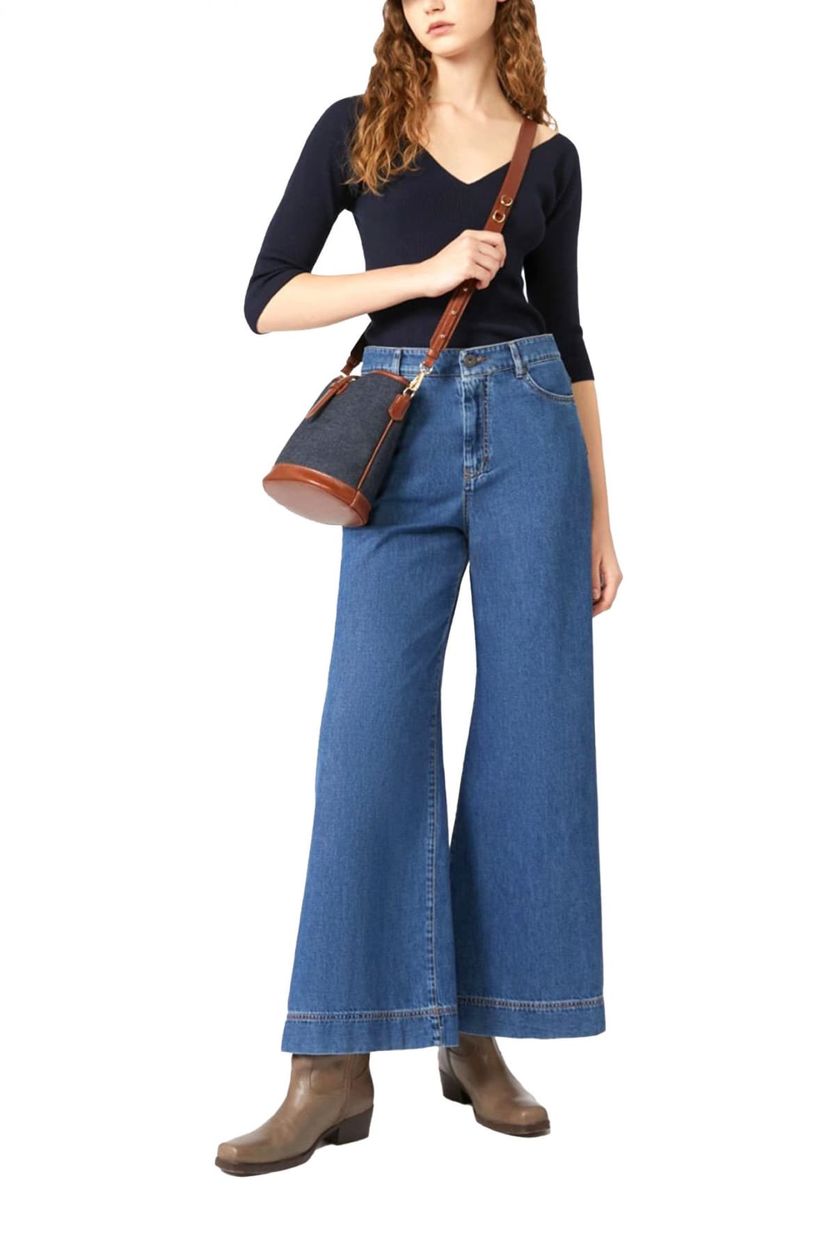 MAX MARA WEEKEND ΠΛΕΚΤΟ V NECK BACK CROP ΜΑΝΙΚΙ OCEANO ΜΠΛΕ