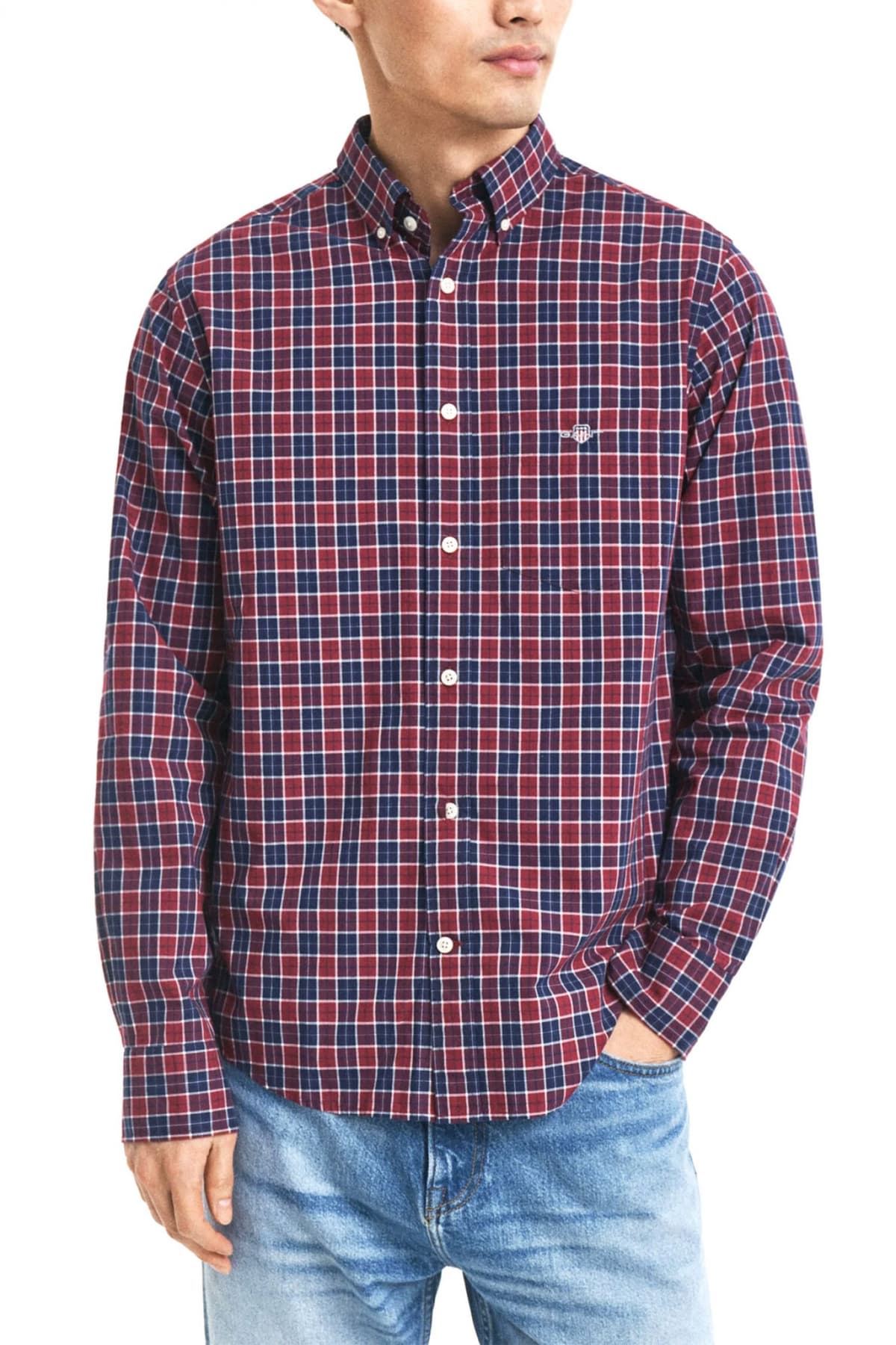 GANT ΠΟΥΚΑΜΙΣΟ ΚΑΡΩ REG CLASSIC POPLIN CHECK ΜΠΟΡΝΤΩ-ΜΠΛΕ