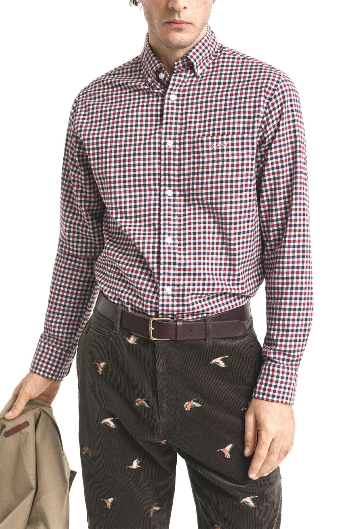 GANT ΠΟΥΚΑΜΙΣΟ ΚΑΡΩ REG TWILL GINGHAM SHIRT ΜΠΟΡΝΤΩ-ΜΠΛΕ-ΕΚΡΟΥ