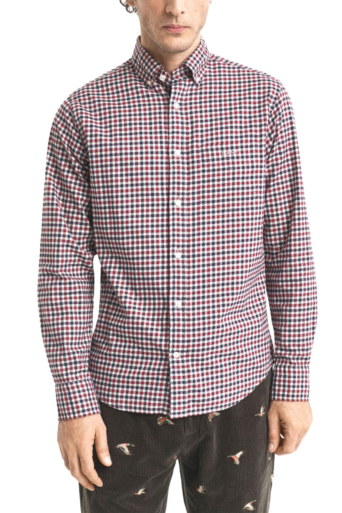 GANT ΠΟΥΚΑΜΙΣΟ ΚΑΡΩ REG TWILL GINGHAM SHIRT ΜΠΟΡΝΤΩ-ΜΠΛΕ-ΕΚΡΟΥ