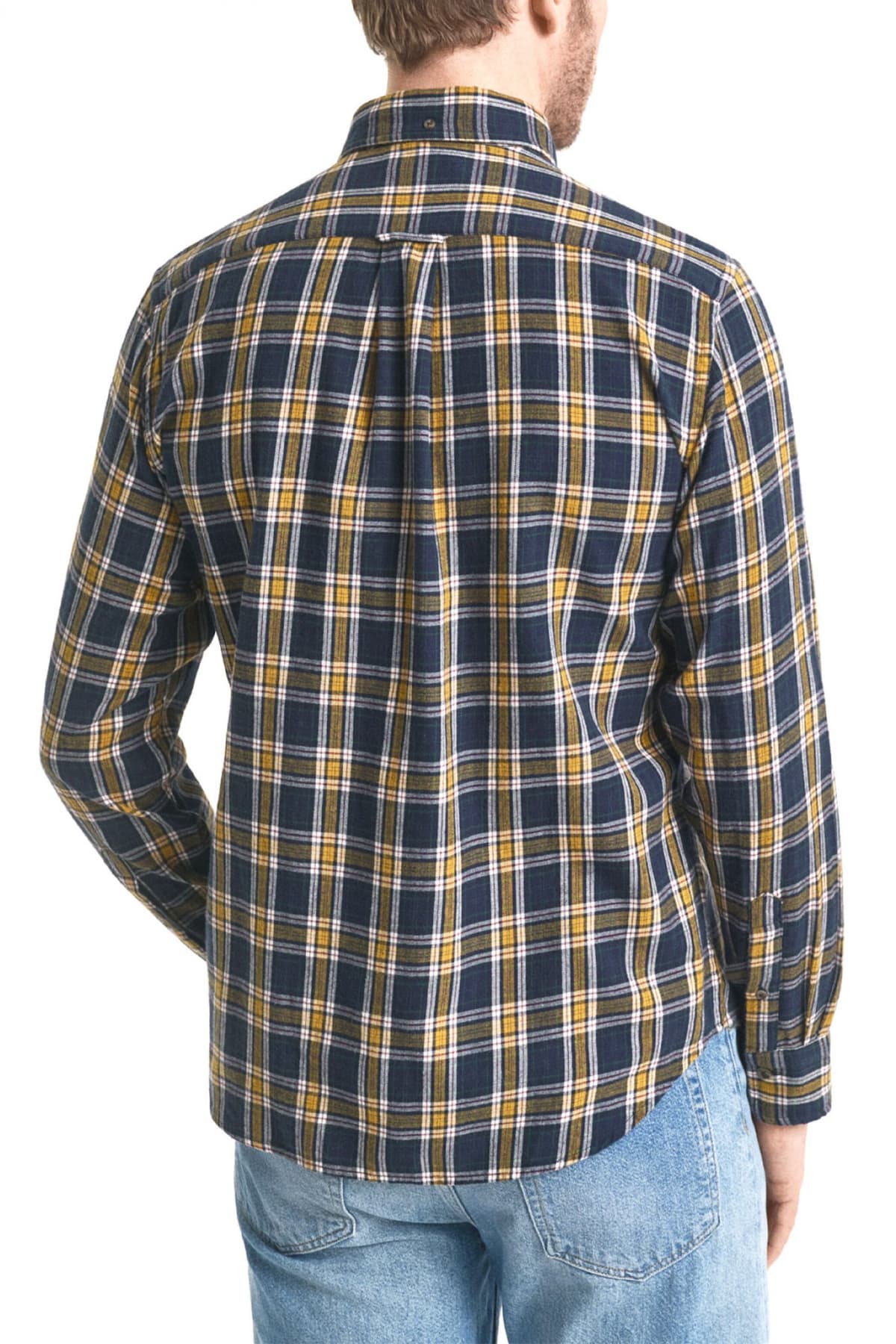 GANT ΠΟΥΚΑΜΙΣΟ ΚΑΡΩ REG WINDBLOWN FLANNEL CHECK SHIRT ΜΠΛΕ-ΜΟΥΣΤΑΡΔΙ