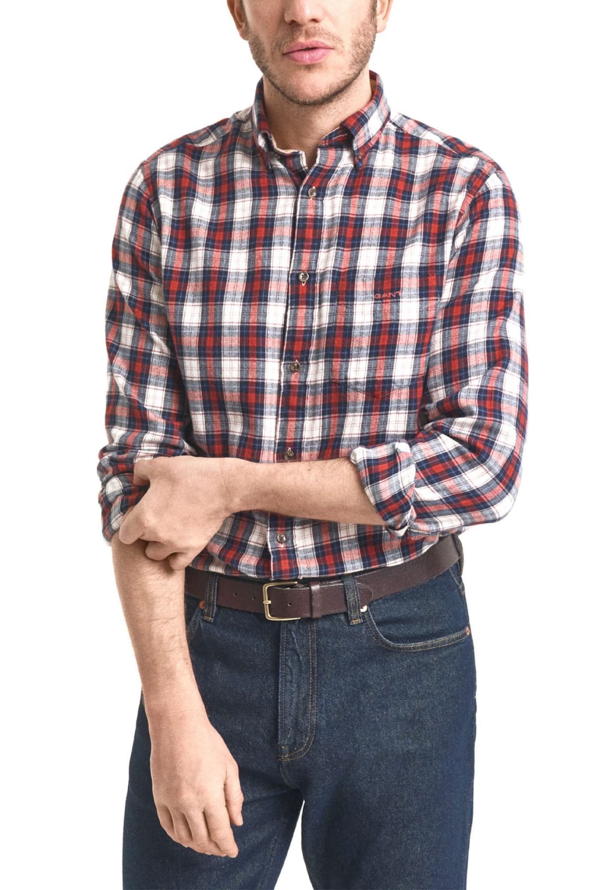 GANT ΠΟΥΚΑΜΙΣΟ ΚΑΡΩ REG WINDBLOWN FLANNEL CHECK SHIRT ΚΟΚΚΙΝΟ-ΜΠΛΕ-ΕΚΡΟΥ