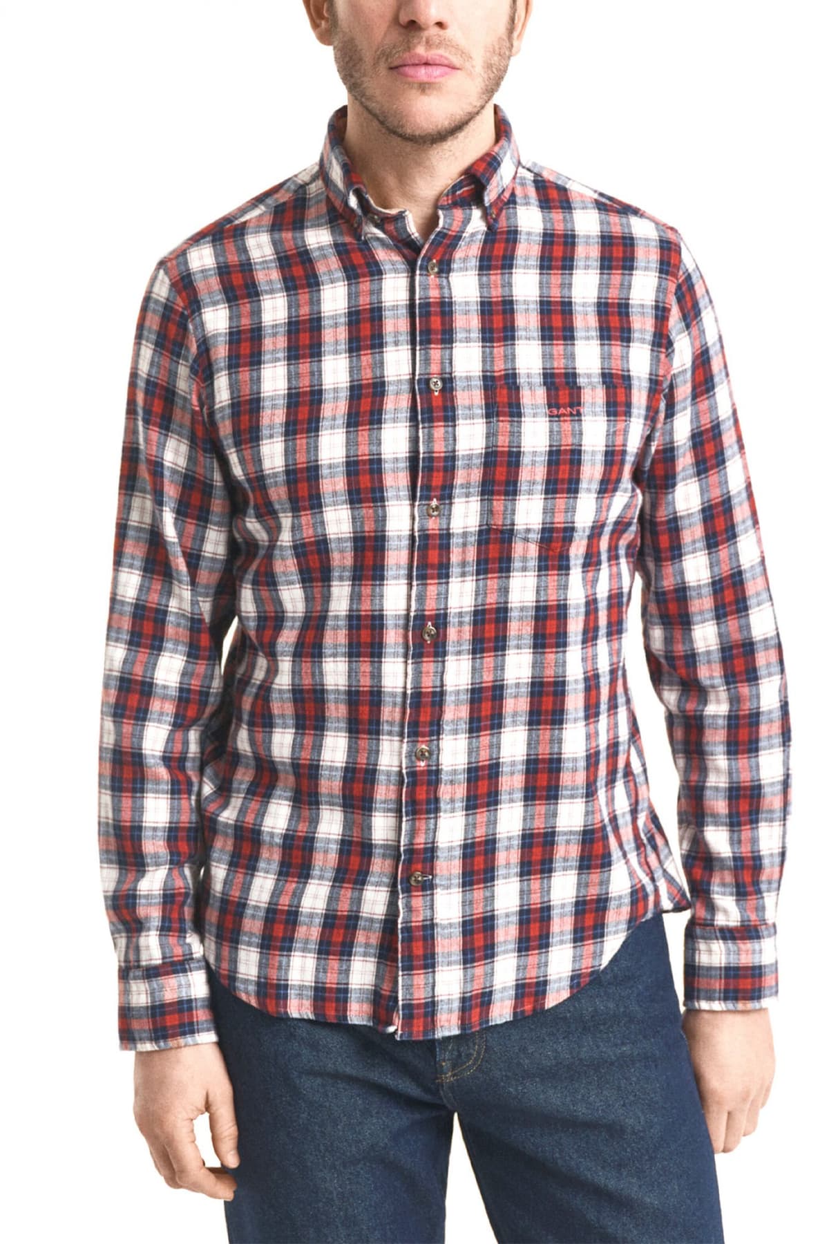 GANT ΠΟΥΚΑΜΙΣΟ ΚΑΡΩ REG WINDBLOWN FLANNEL CHECK SHIRT ΚΟΚΚΙΝΟ-ΜΠΛΕ-ΕΚΡΟΥ
