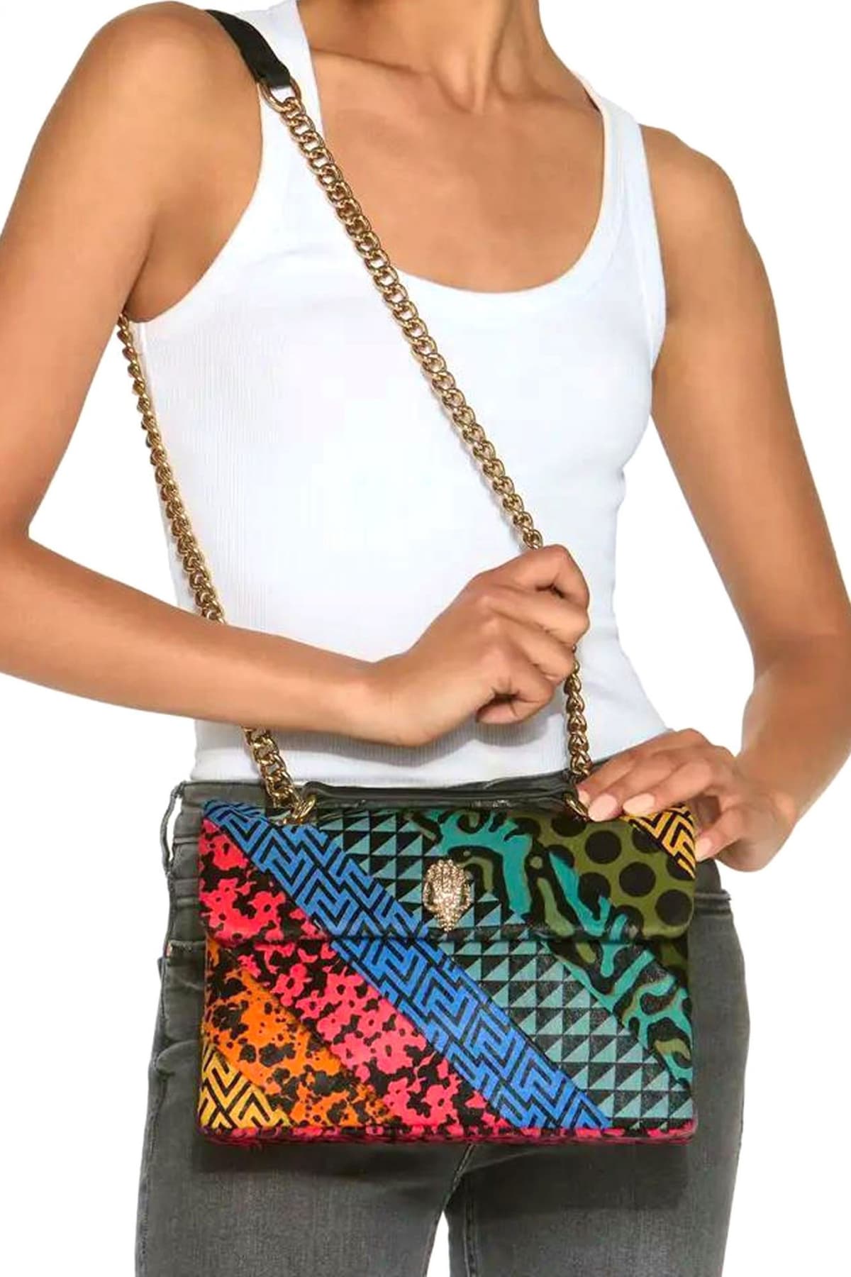 KURT GEIGER ΤΣΑΝΤΑ CROSSBODY/ΩΜΟΥ LEATHER KENSINGTON L AΛΥΣΙΔΑ LOGO ΠΟΛΥΧΡΩΜΗ