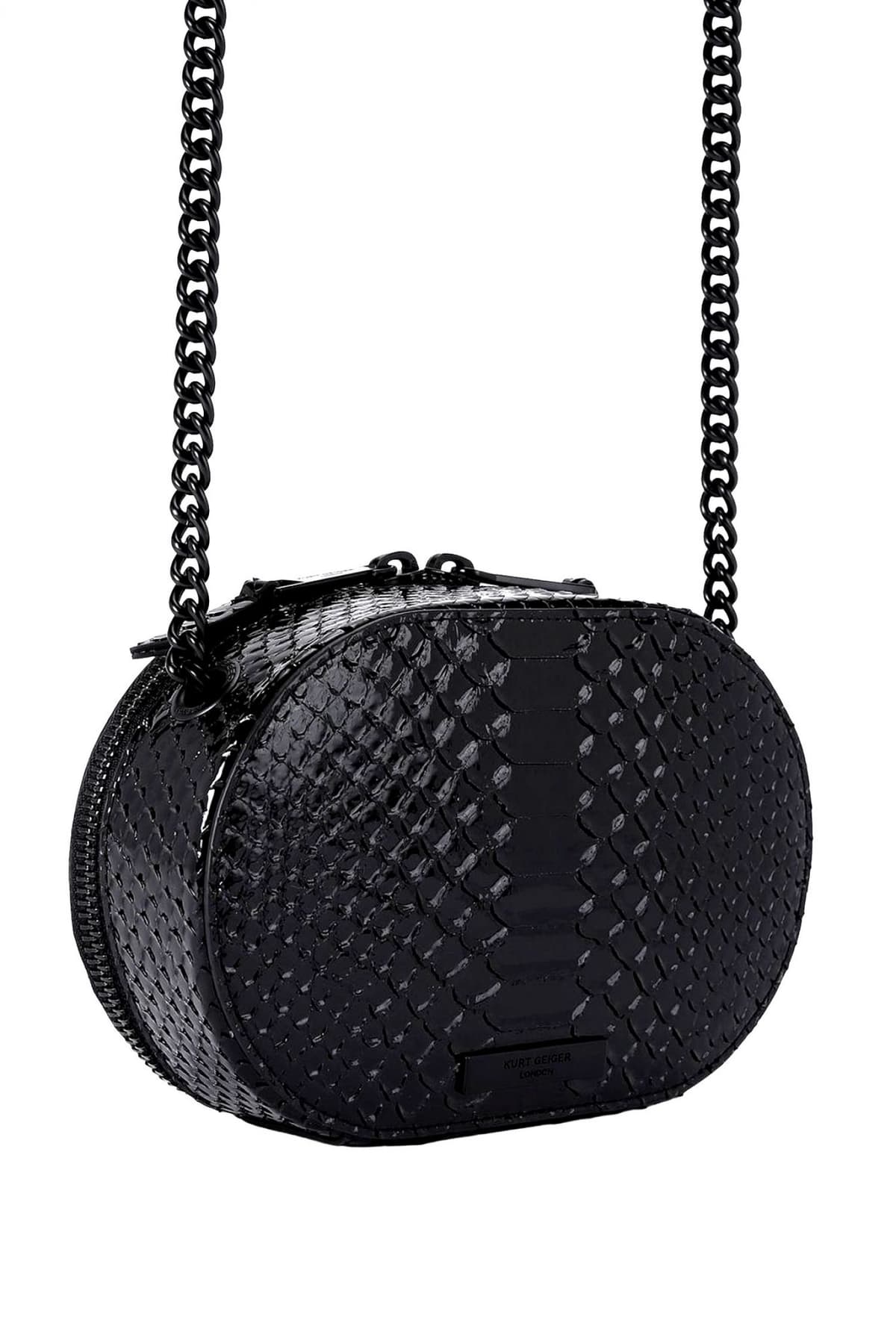 KURT GEIGER ΤΣΑΝΤΑKI CROSSBODY/ΩΜΟΥ SM CHELSEA CAMERA BAG DR ΛΟΥΣΤΡΙΝΙ SNAKE PRINT AΛΥΣΙΔΑ LOGO ΜΑΥΡΟ