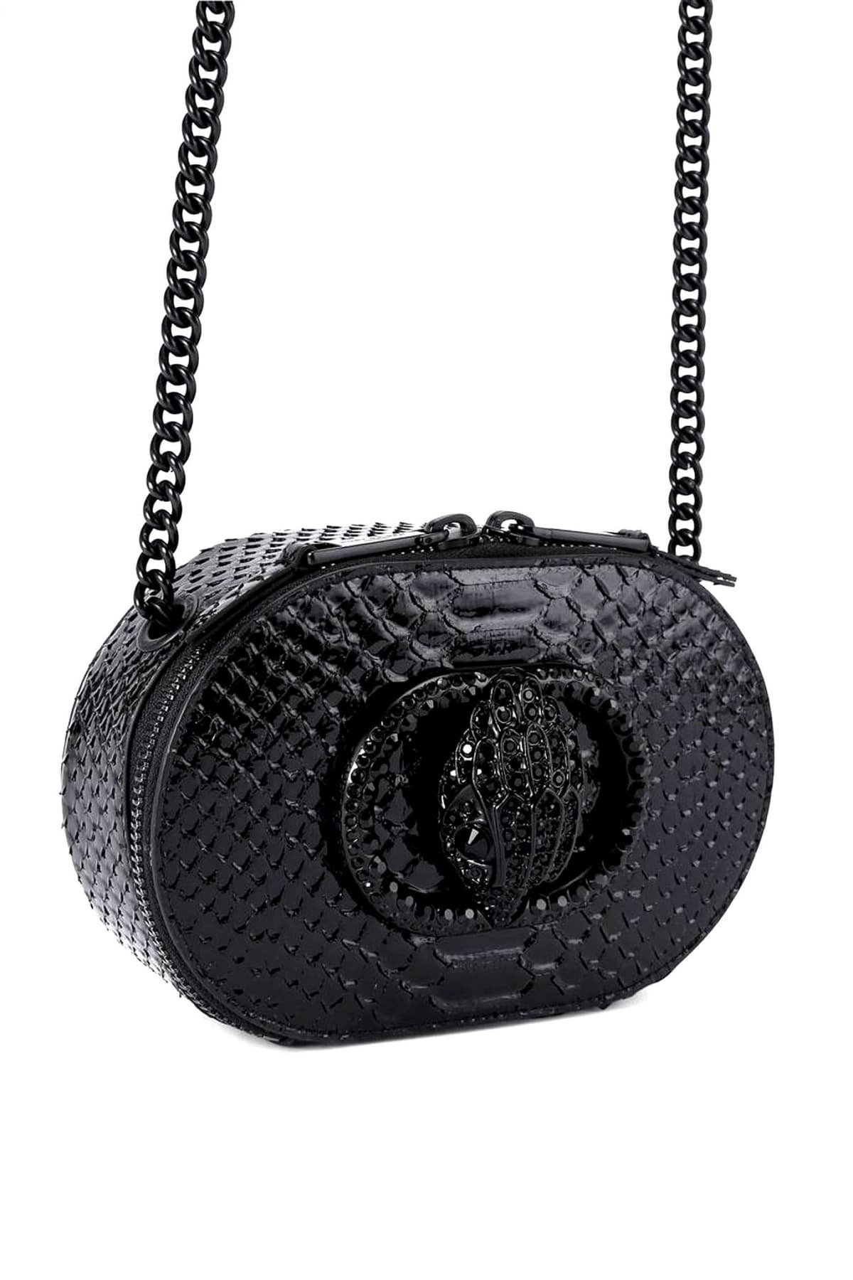 KURT GEIGER ΤΣΑΝΤΑKI CROSSBODY/ΩΜΟΥ SM CHELSEA CAMERA BAG DR ΛΟΥΣΤΡΙΝΙ SNAKE PRINT AΛΥΣΙΔΑ LOGO ΜΑΥΡΟ