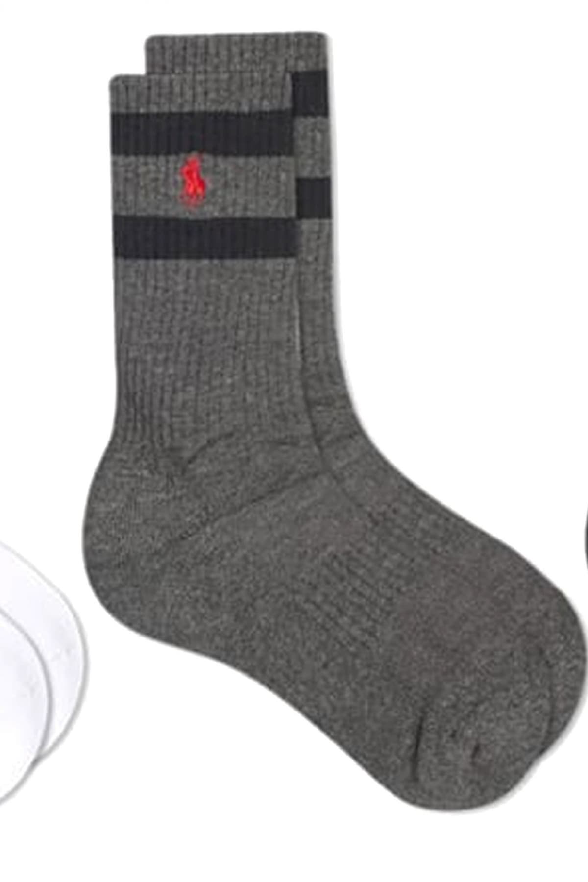 RALPH LAUREN ΚΑΛΤΣΕΣ 3PAIRS ΡΙΓΕ LOGO ΜΑΥΡΟ-ΛΕΥΚΟ-ΓΚΡΙ