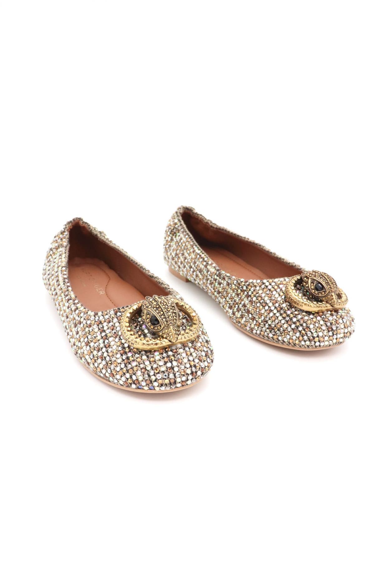 KURT GEIGER ΠΑΠΟΥΤΣΙΑ ΜΠΑΛΑΡΙΝΕΣ CHELSEA BALLERINA ΣΤΡΑΣ LOGO ΜΠΕΖ ΧΡΥΣΟ