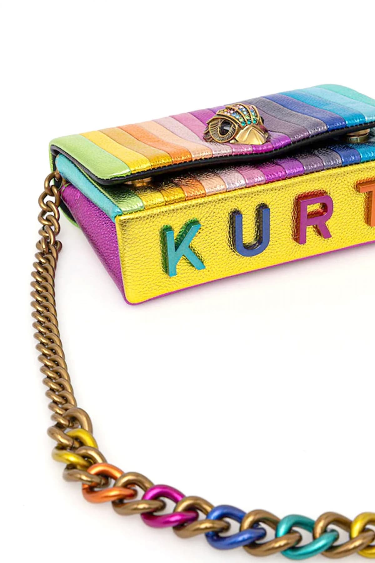 KURT GEIGER TΣΑΝΤΑ CROSSBODY/ΩΜΟΥ MINI KENSINGTON KURT Q AΛΥΣΙΔΑ ΜΕΤΑΛΛΙΚΑ ΧΡΩΜΑΤΑ LOGO ΠΟΛΥΧΡΩΜΟ