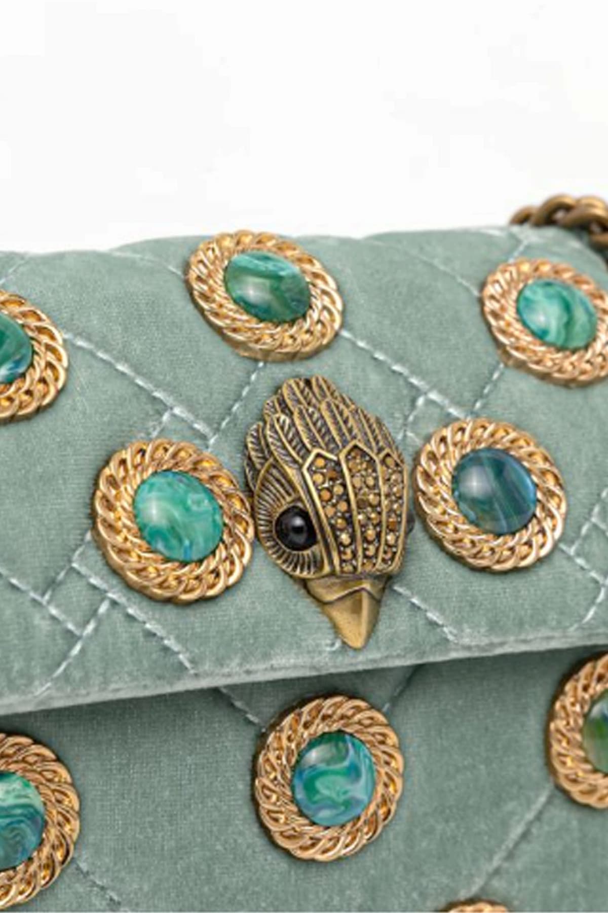 KURT GEIGER ΤΣΑΝΤΑ CROSSBODY/ΩΜΟΥ VELVET MINI KENSINGTON AΛΥΣΙΔΑ LOGO ΑΠΑΛΟ ΠΑΡΑΣΙΝΟ