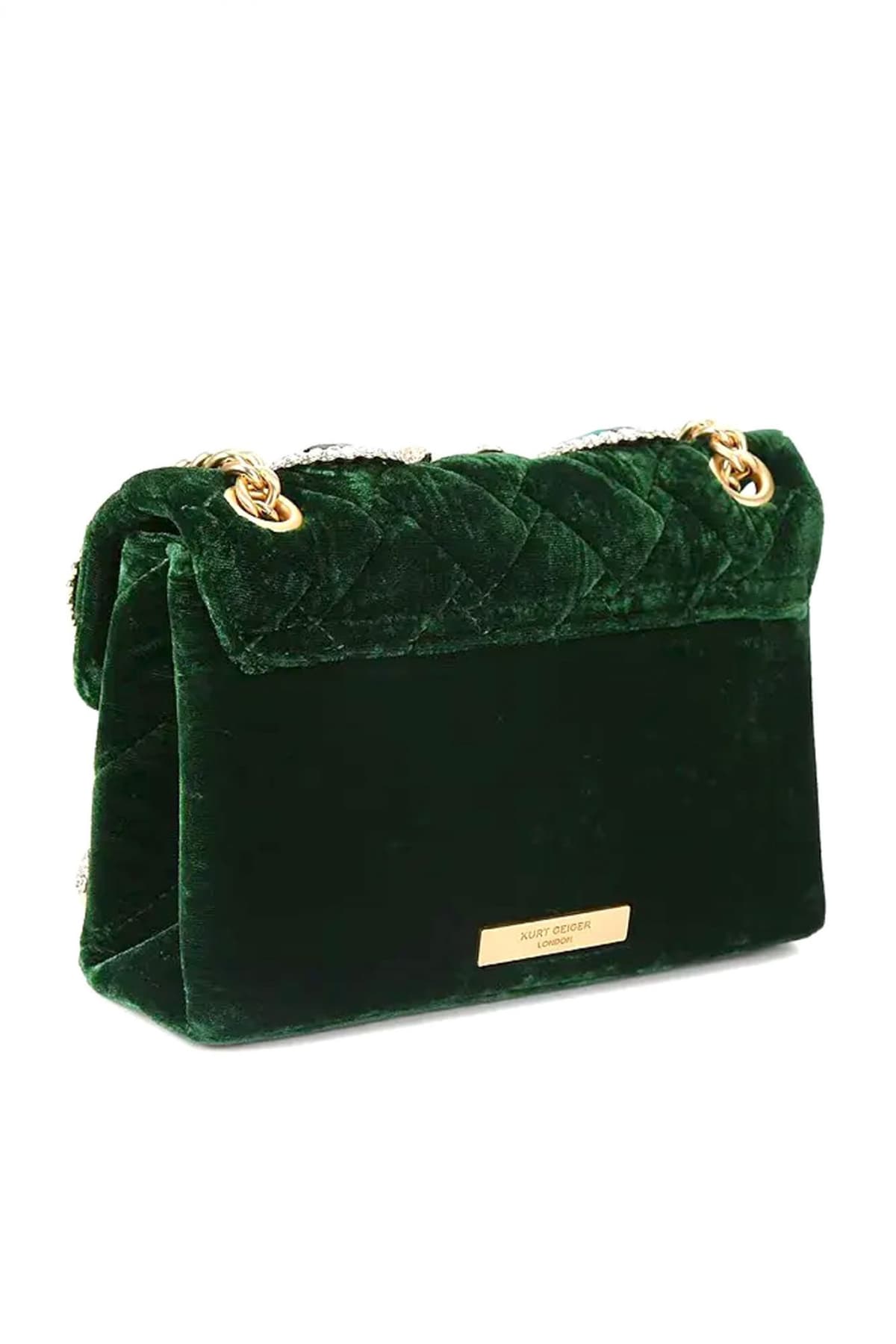 KURT GEIGER ΤΣΑΝΤΑ CROSSBODY/ΩΜΟΥ VELVET MINI KENSINGTON ΣΤΡΑΣ ΠΕΤΡΕΣ AΛΥΣΙΔΑ LOGO ΚΥΠΑΡΙΣΣΙ