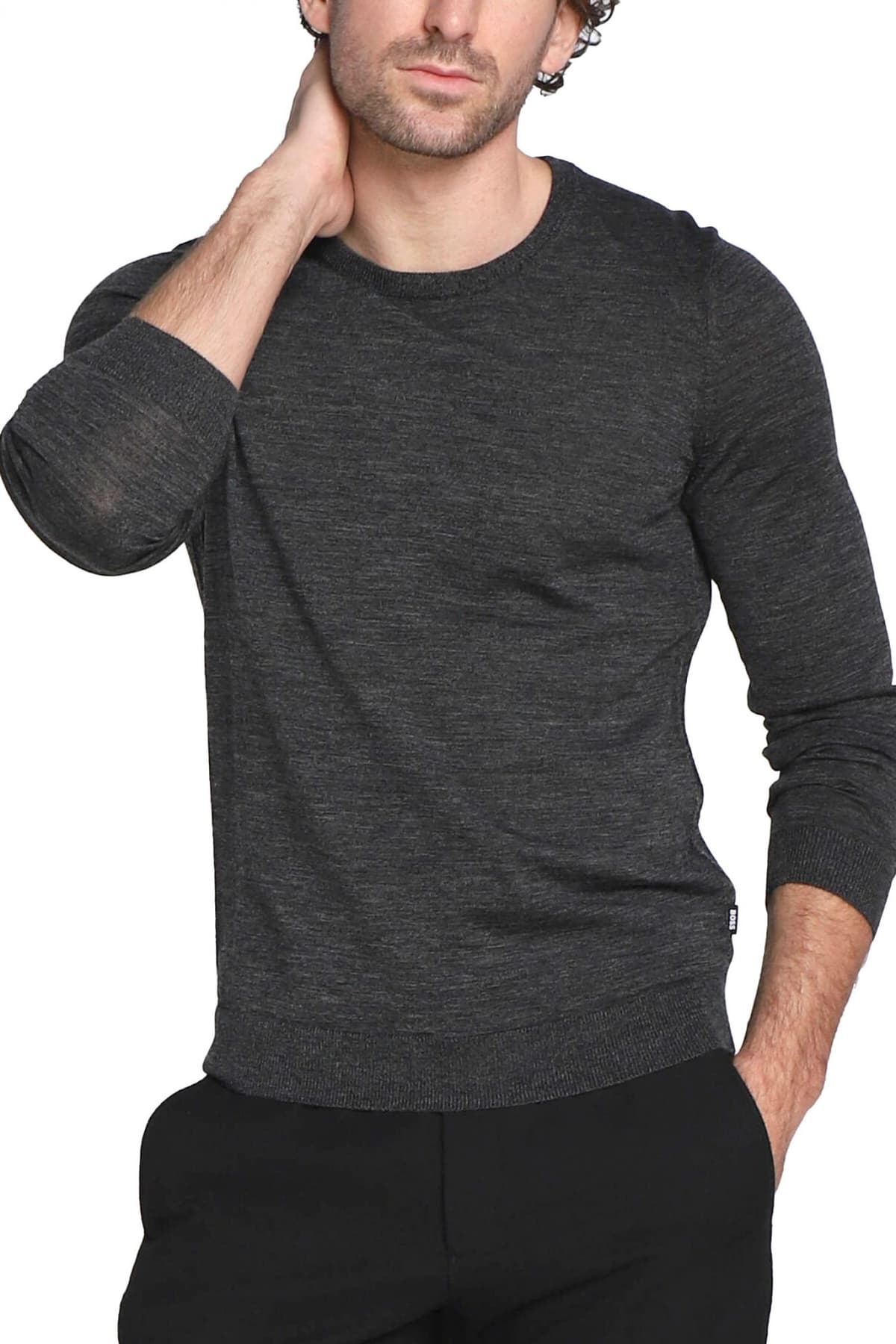 BOSS ΠΛΕΚΤΟ CREW NECK LENO-P ΑΝΘΡΑΚΙ