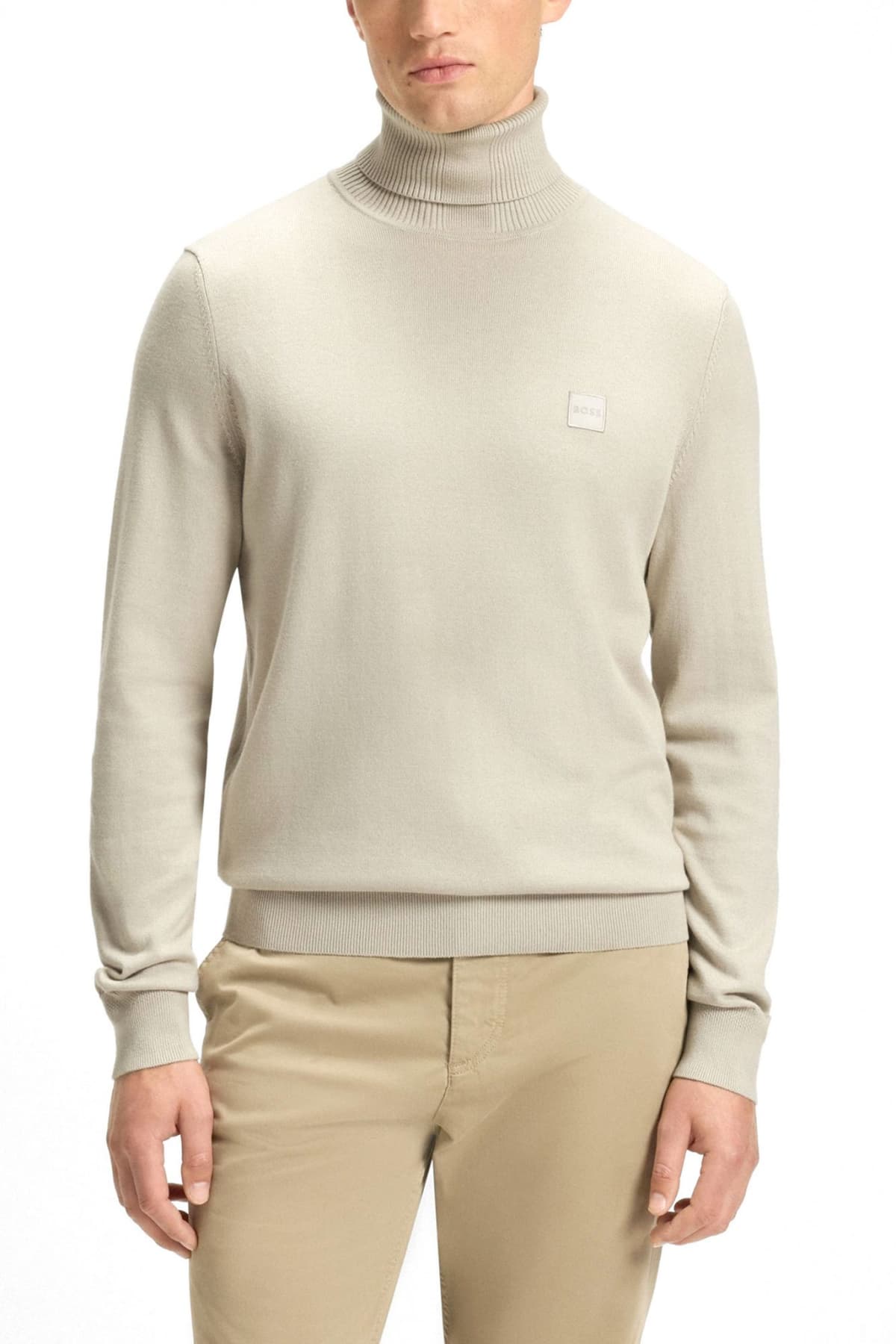 BOSS CASUAL ΠΛΕΚΤΟ TURTLE NECK AKIRO_S ΕΚΡΟΥ