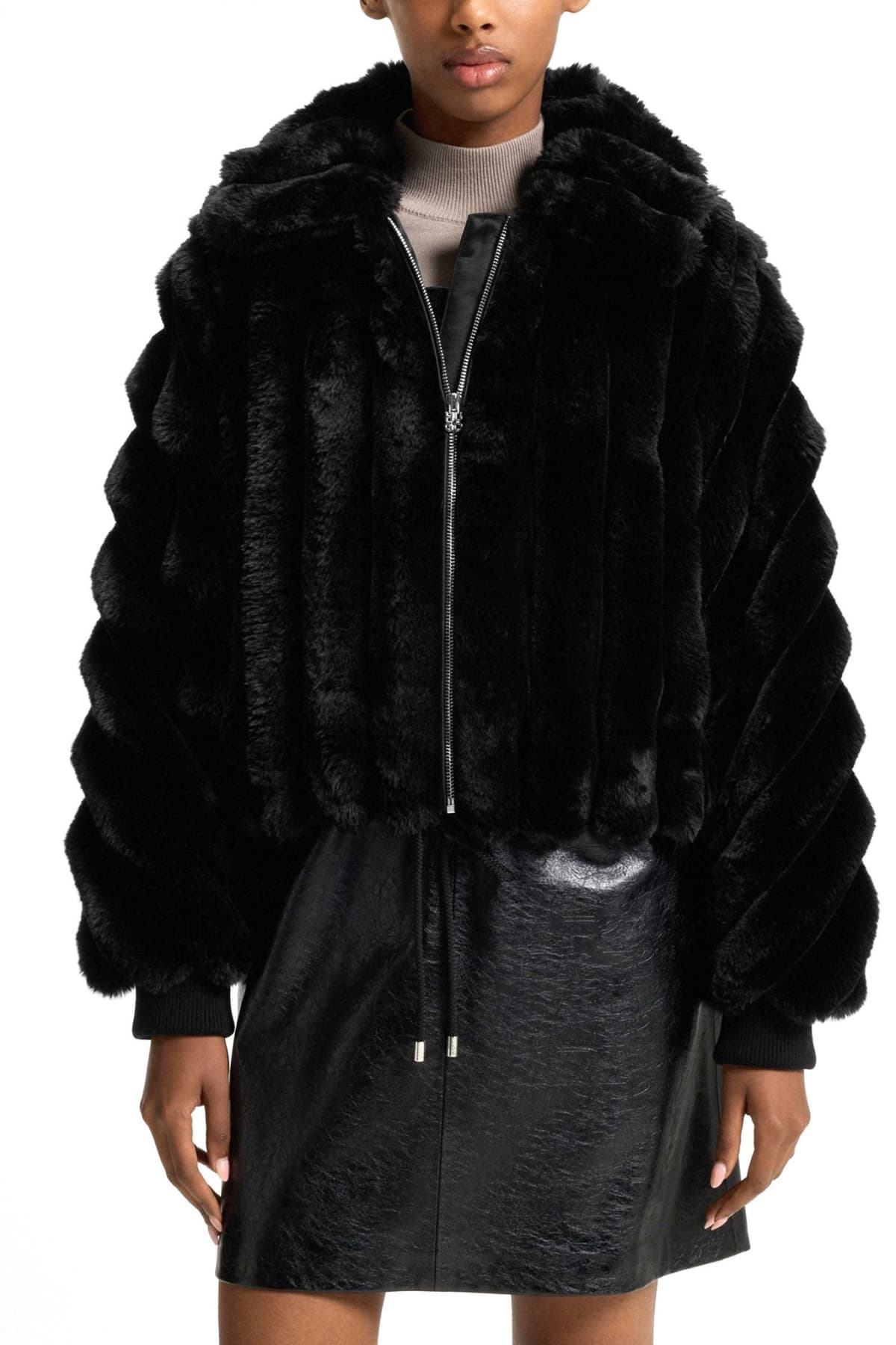 HUGO ΓΟΥΝΑ FAUX FUR FLORIANE-3 ΛΑΣΤΙΧΟ ΚΑΤΩ FULLZIP ΚΟΥΚΟΥΛΑ ΜΑΥΡΟ