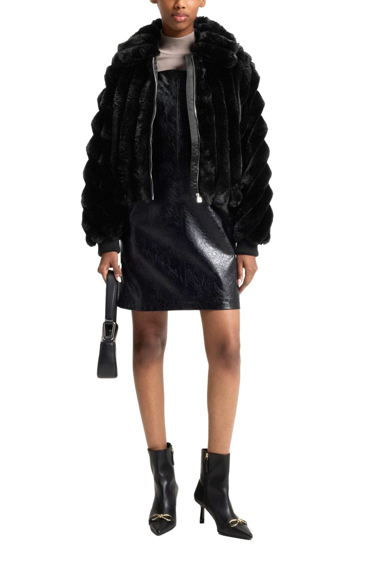 HUGO ΓΟΥΝΑ FAUX FUR FLORIANE-3 ΛΑΣΤΙΧΟ ΚΑΤΩ FULLZIP ΚΟΥΚΟΥΛΑ ΜΑΥΡΟ