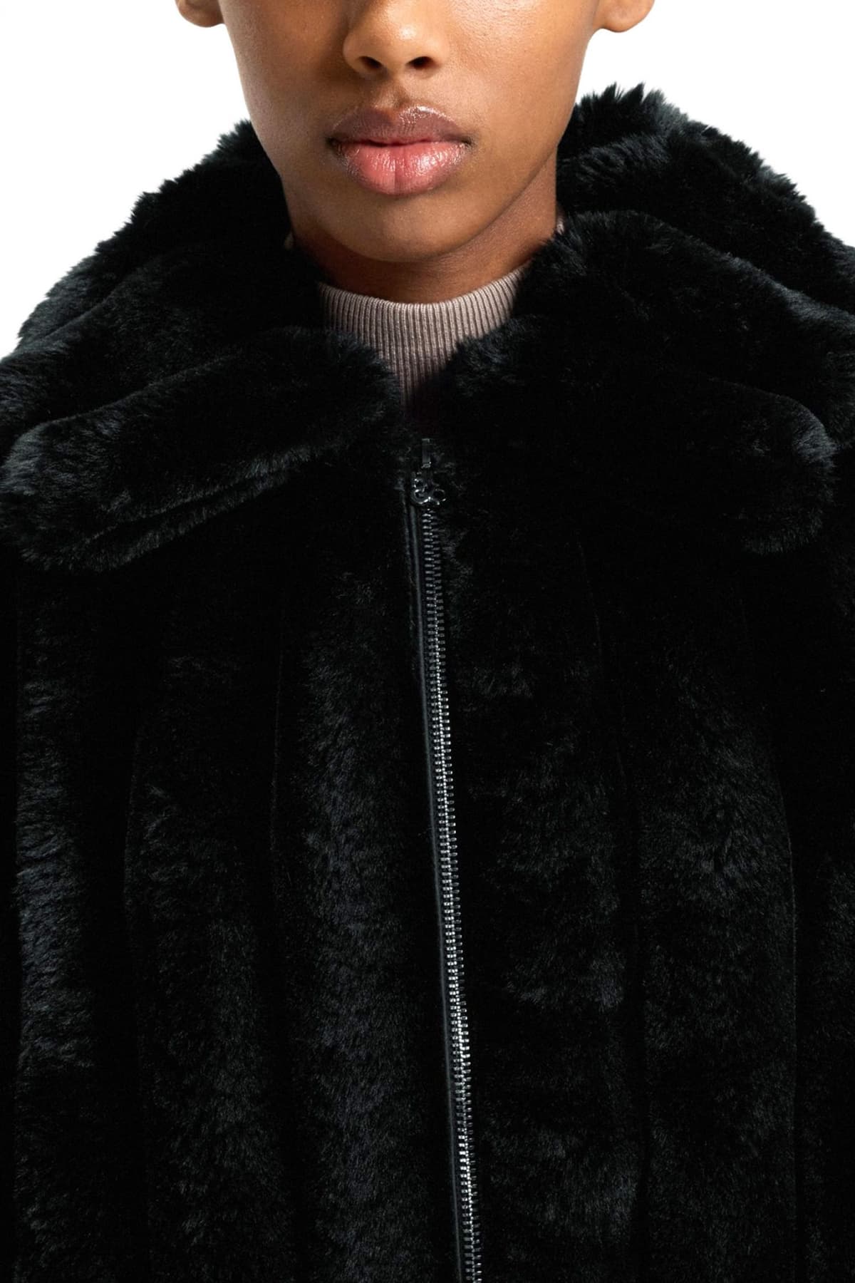 HUGO ΓΟΥΝΑ FAUX FUR FLORIANE-3 ΛΑΣΤΙΧΟ ΚΑΤΩ FULLZIP ΚΟΥΚΟΥΛΑ ΜΑΥΡΟ