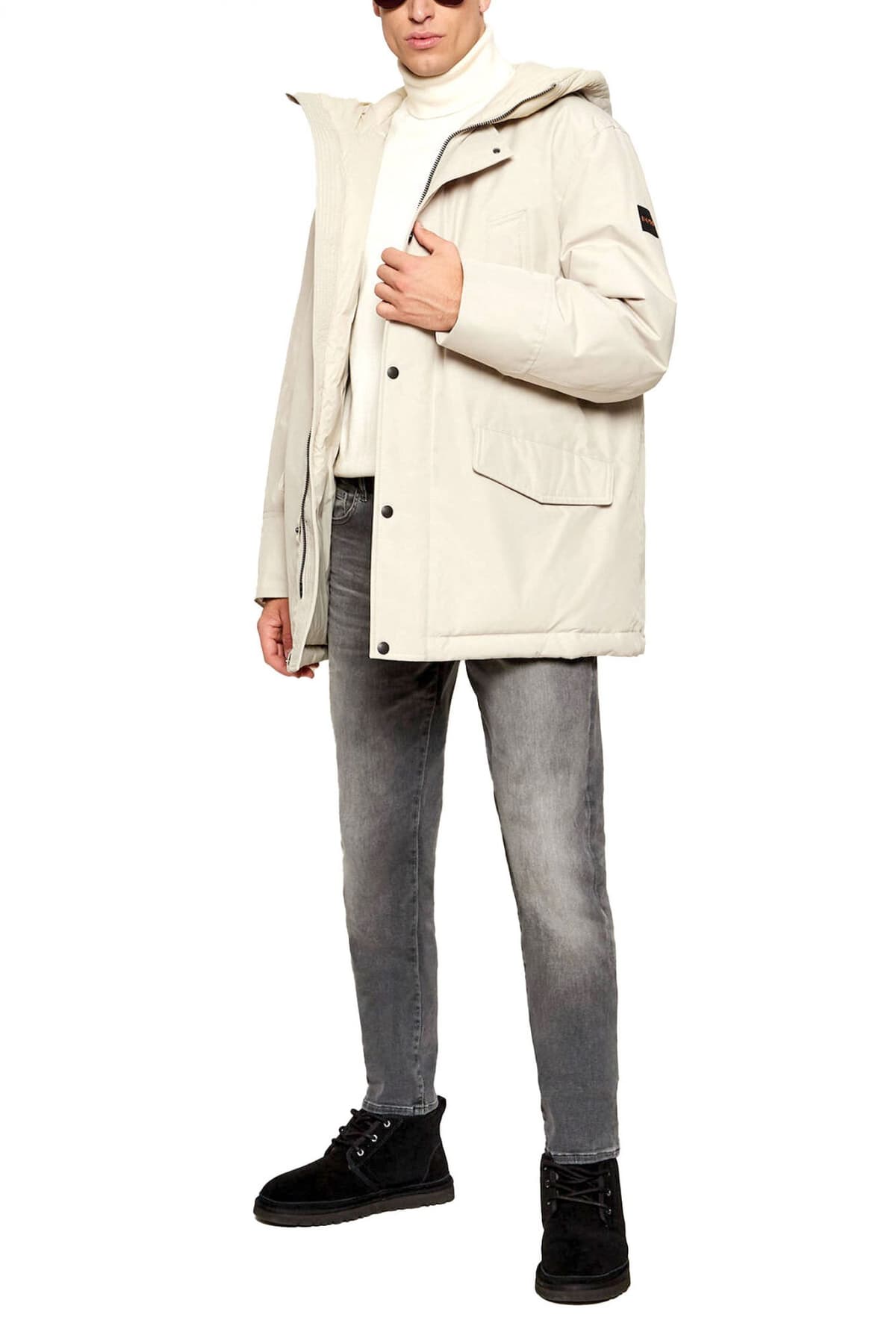 BOSS CASUAL ΜΠΟΥΦΑΝ JACKET ΚΟΥΚΟΥΛΑ OSIASS 1 ΕΚΡΟΥ