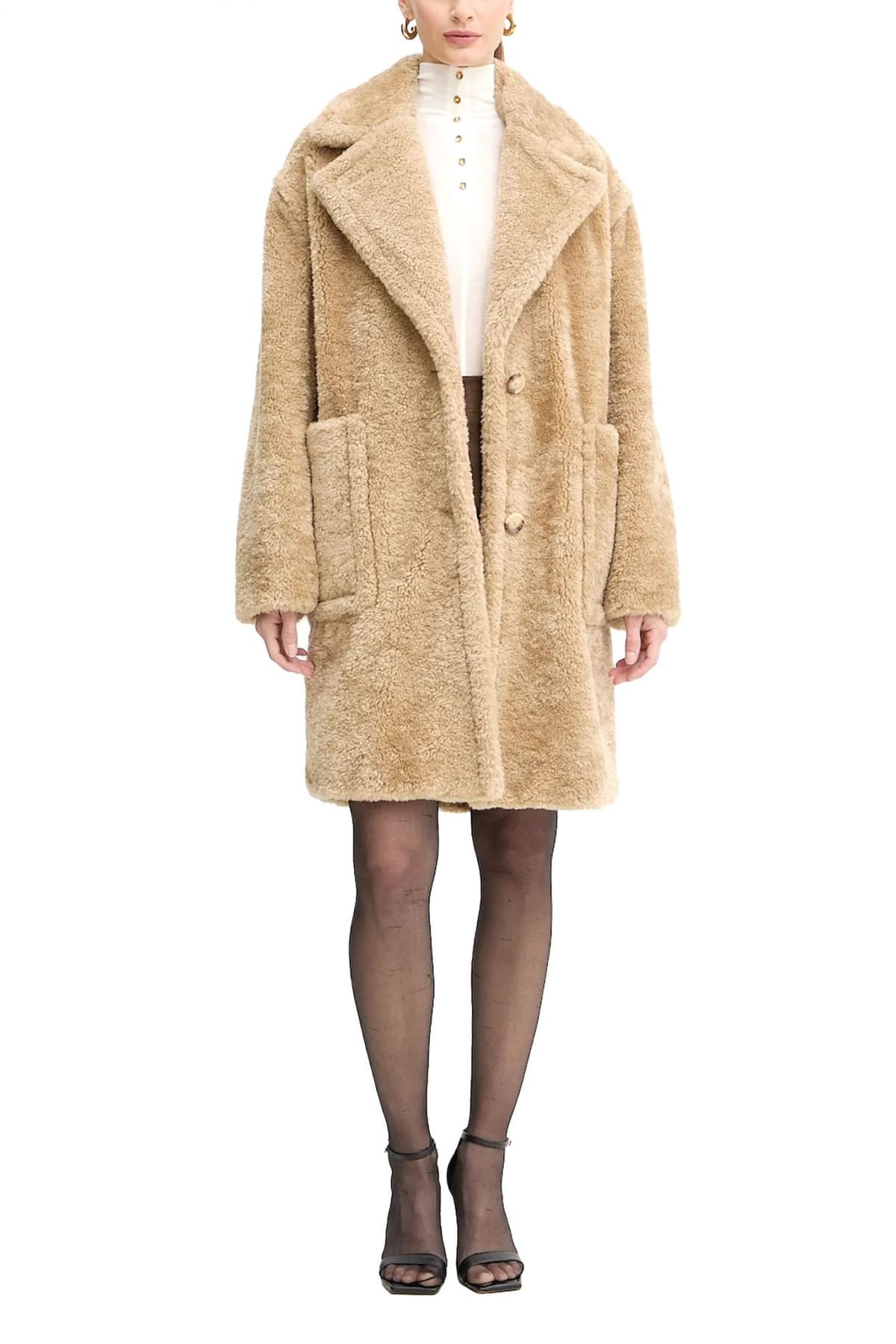 BOSS CASUAL ΓΟΥΝΑ C_CATEDY FAUX FUR ΤΣΕΠΕΣ ΜΠΕΖ